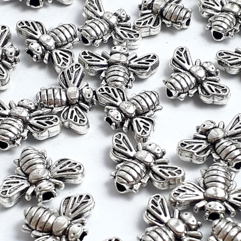 Bumble Bee Antique Silver 13x9mm - 20pcs