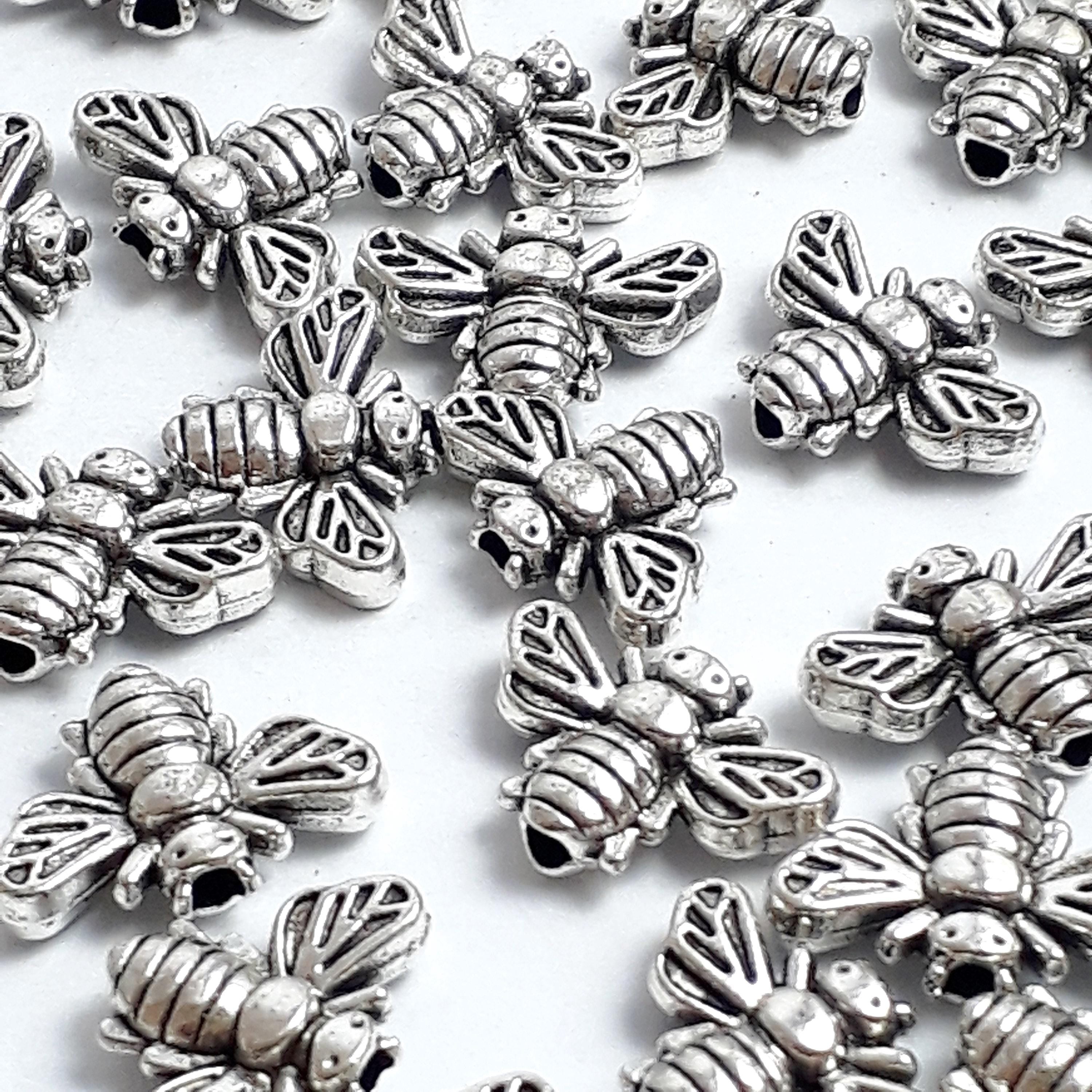 Bumble Bee Antique Silver 13x9mm - 20pcs