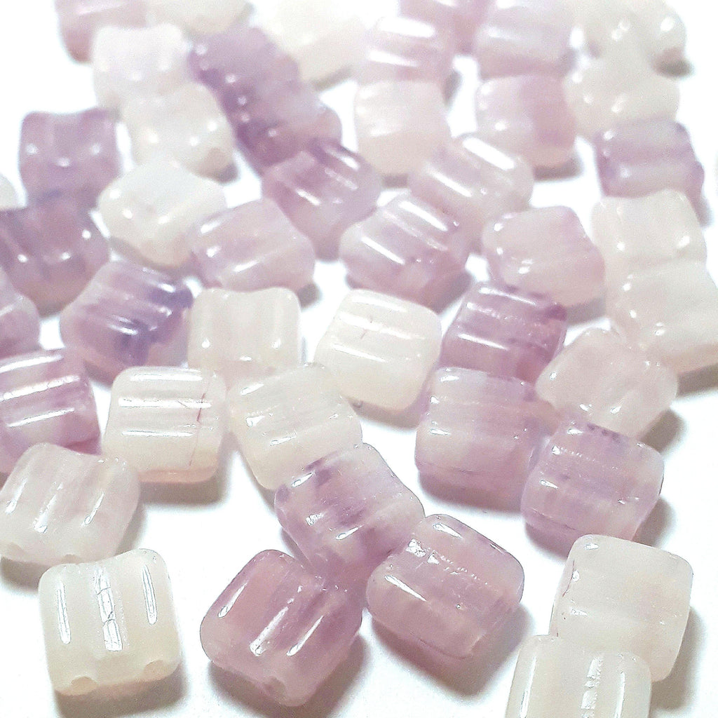2-Hole Pale Pink & White Czech Glass Square 6mm - 20pcs
