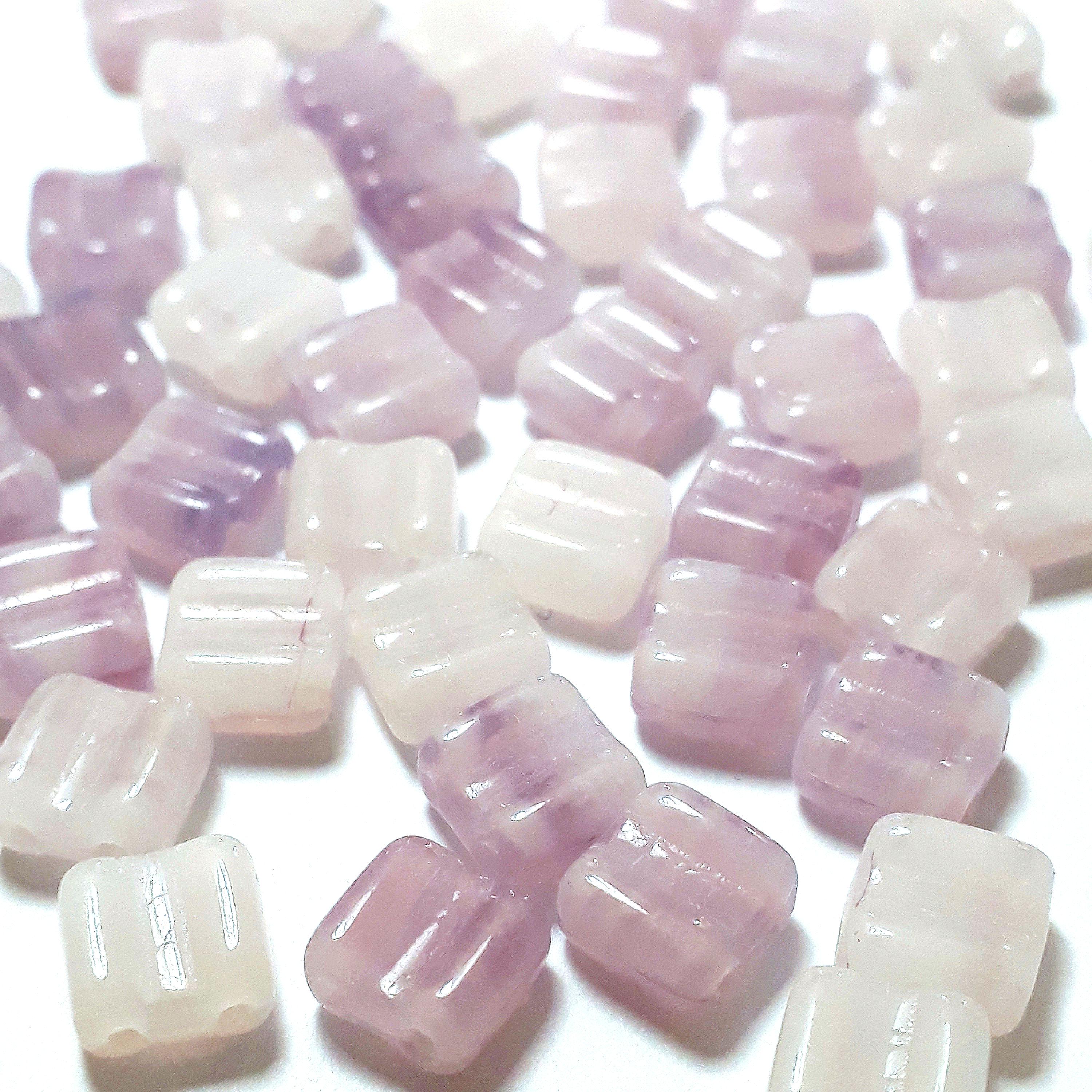 2-Hole Pale Pink & White Czech Glass Square 6mm - 20pcs