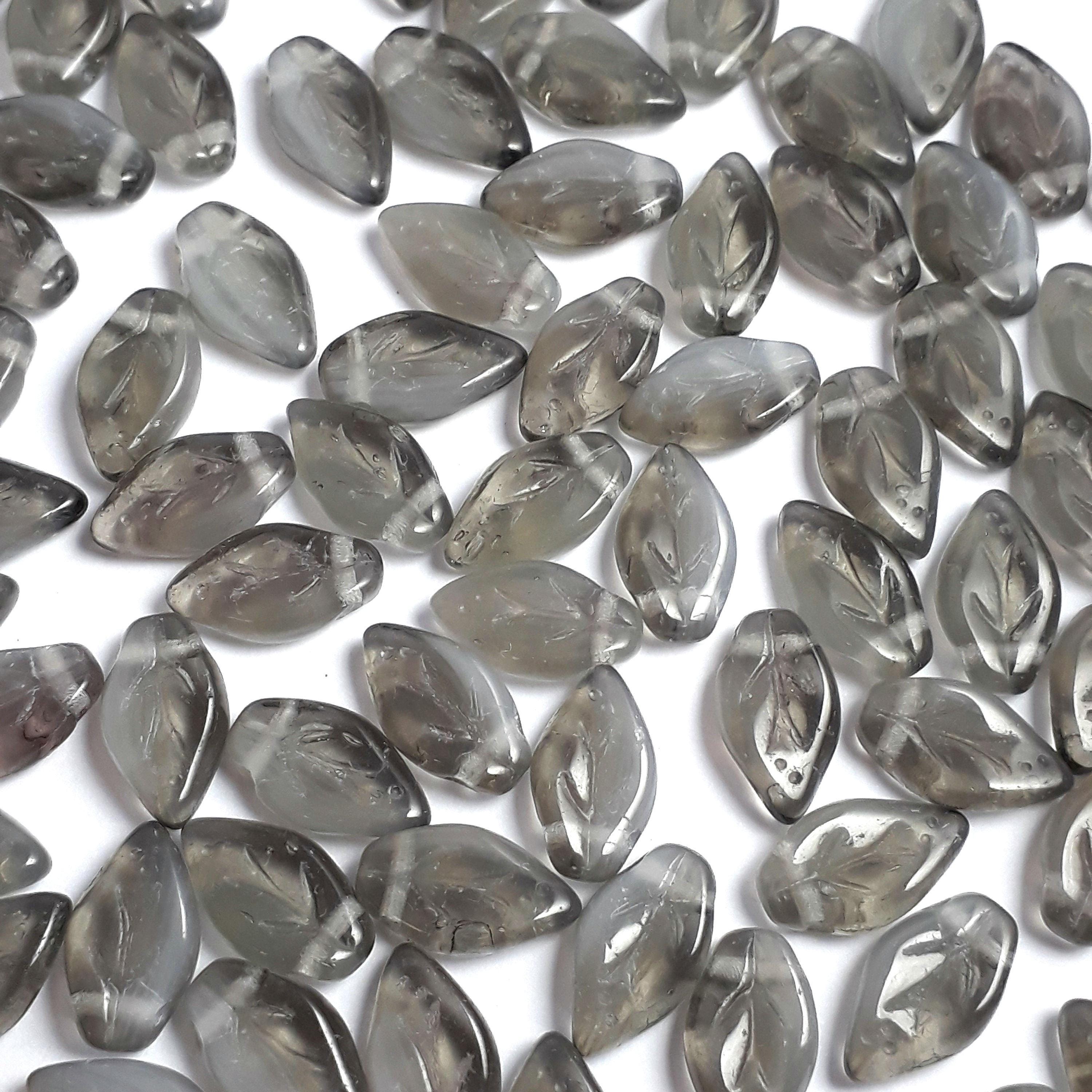 Two Tone Grey Czech Glass Leaf 10x6mm - 30pcs