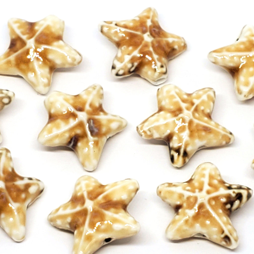 Light Brown Starfish Glazed Ceramic 22mm - 2pcs