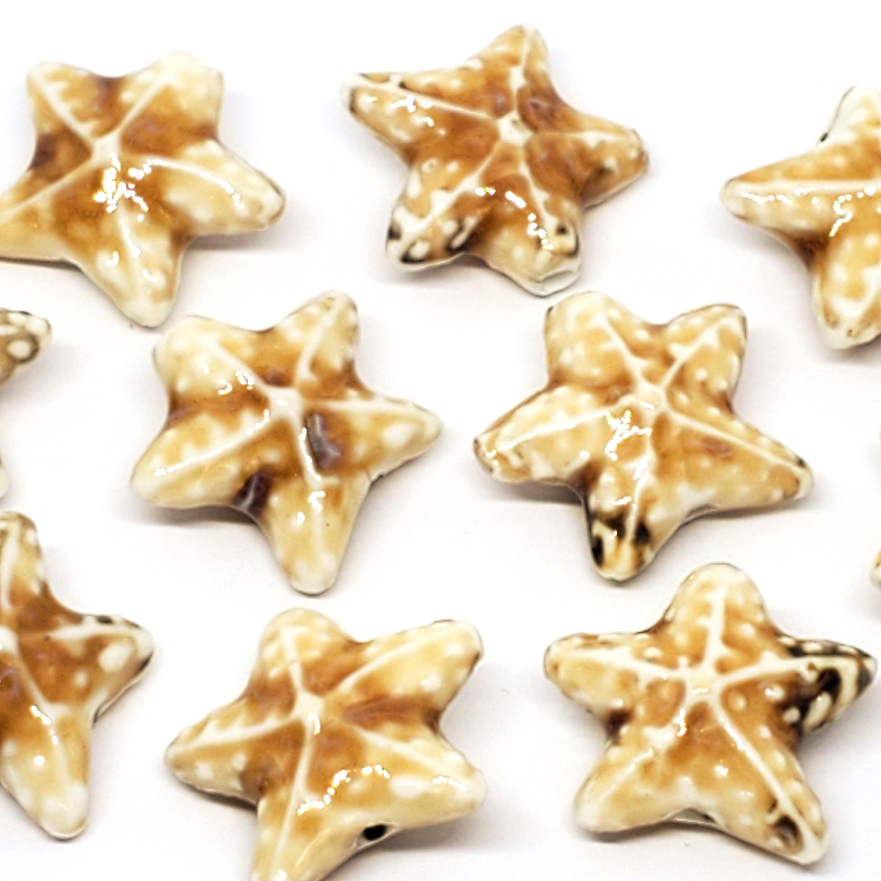 Light Brown Starfish Glazed Ceramic 22mm - 2pcs