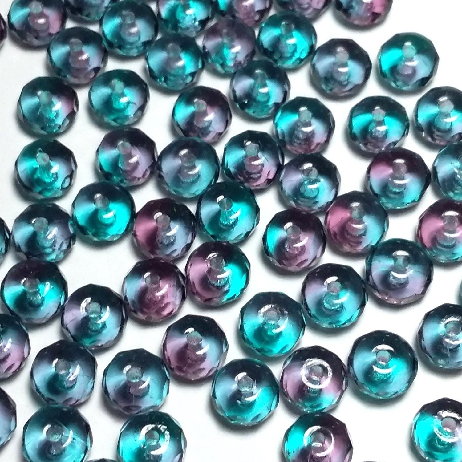 Blue & Purple Czech Glass Rondelle 7x4mm - 20pcs
