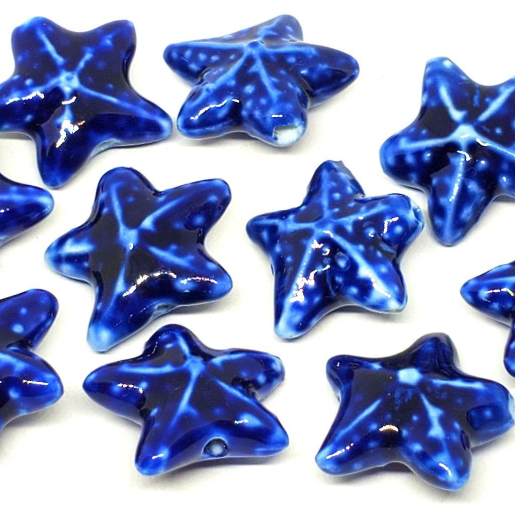 Blue Starfish Glazed Ceramic 22mm - 2pcs