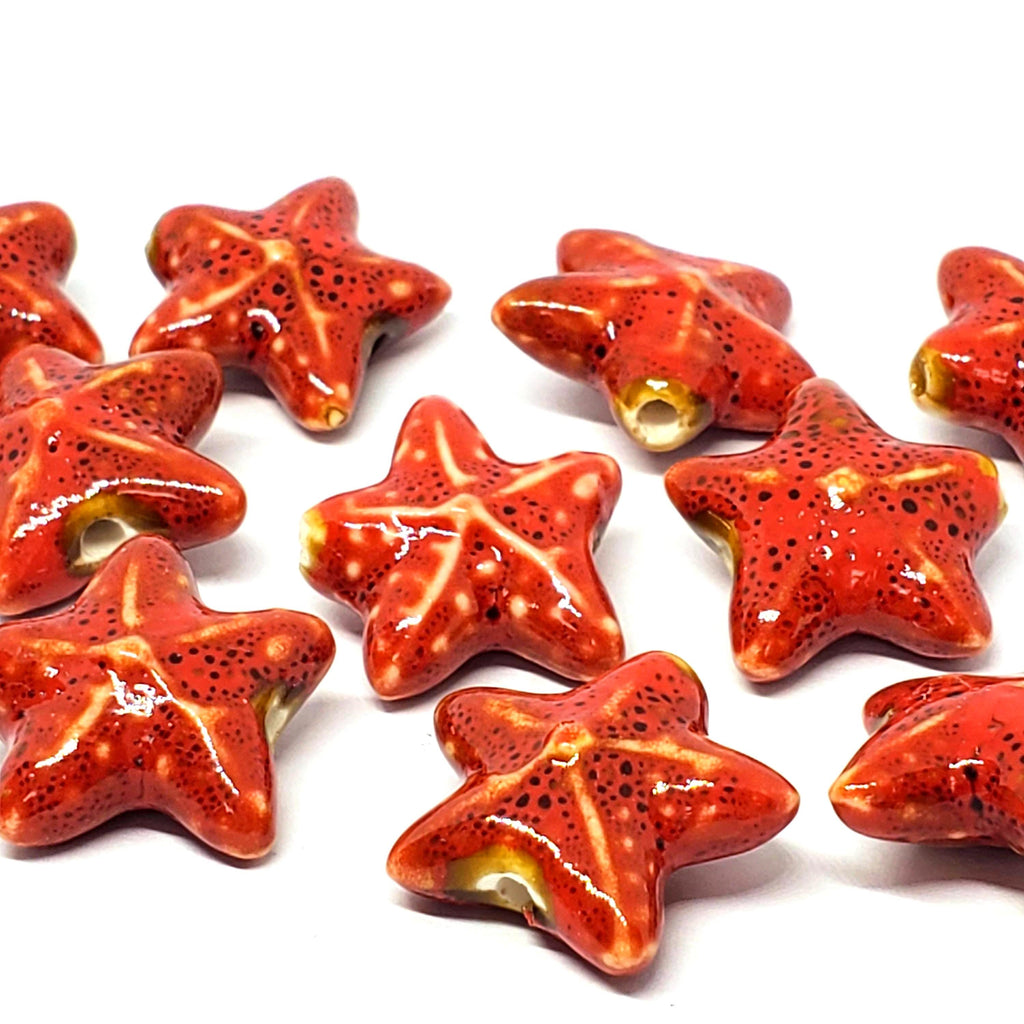 Red Starfish Glazed Ceramic 22mm - 2pcs