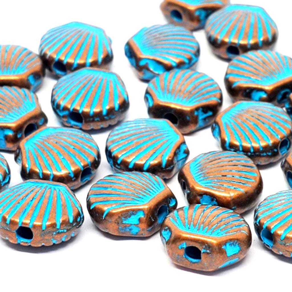 Scallop Shell Patina Antique Copper 9x8mm - 10pcs