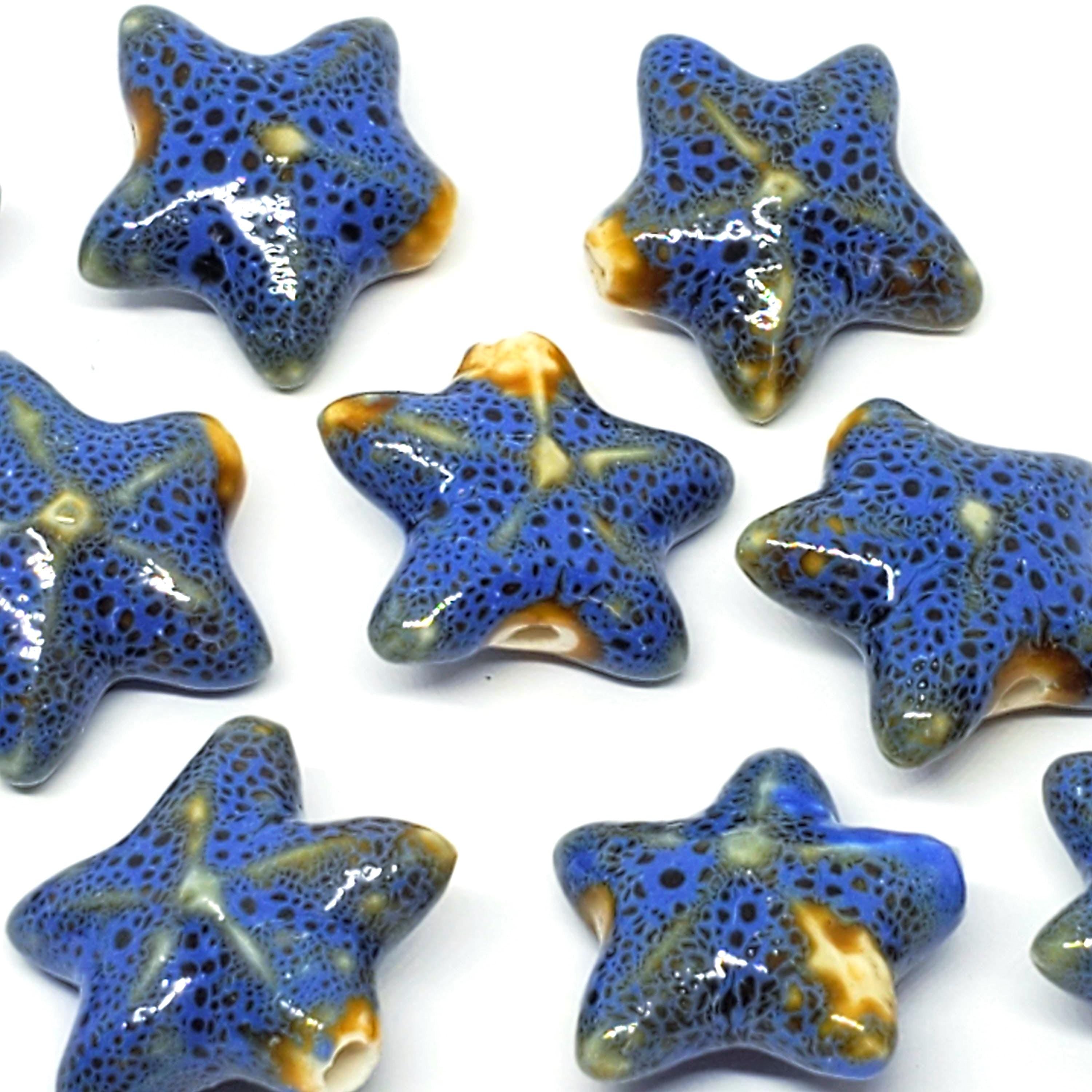 Dark Blue Starfish Glazed Ceramic 22mm - 2pcs