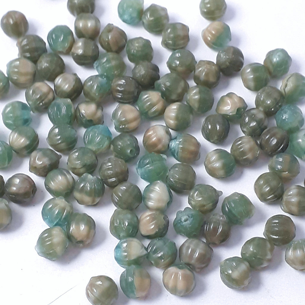 Blue & Beige Fluted Czech Glass 4mm - 40pcs