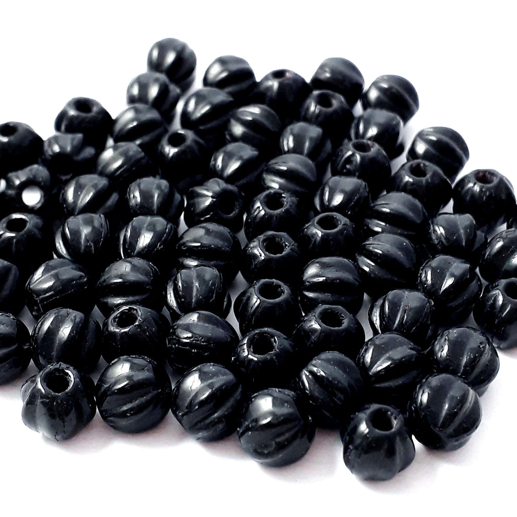 Black Round Fluted Czech Glass 6x5mm - 30pcs