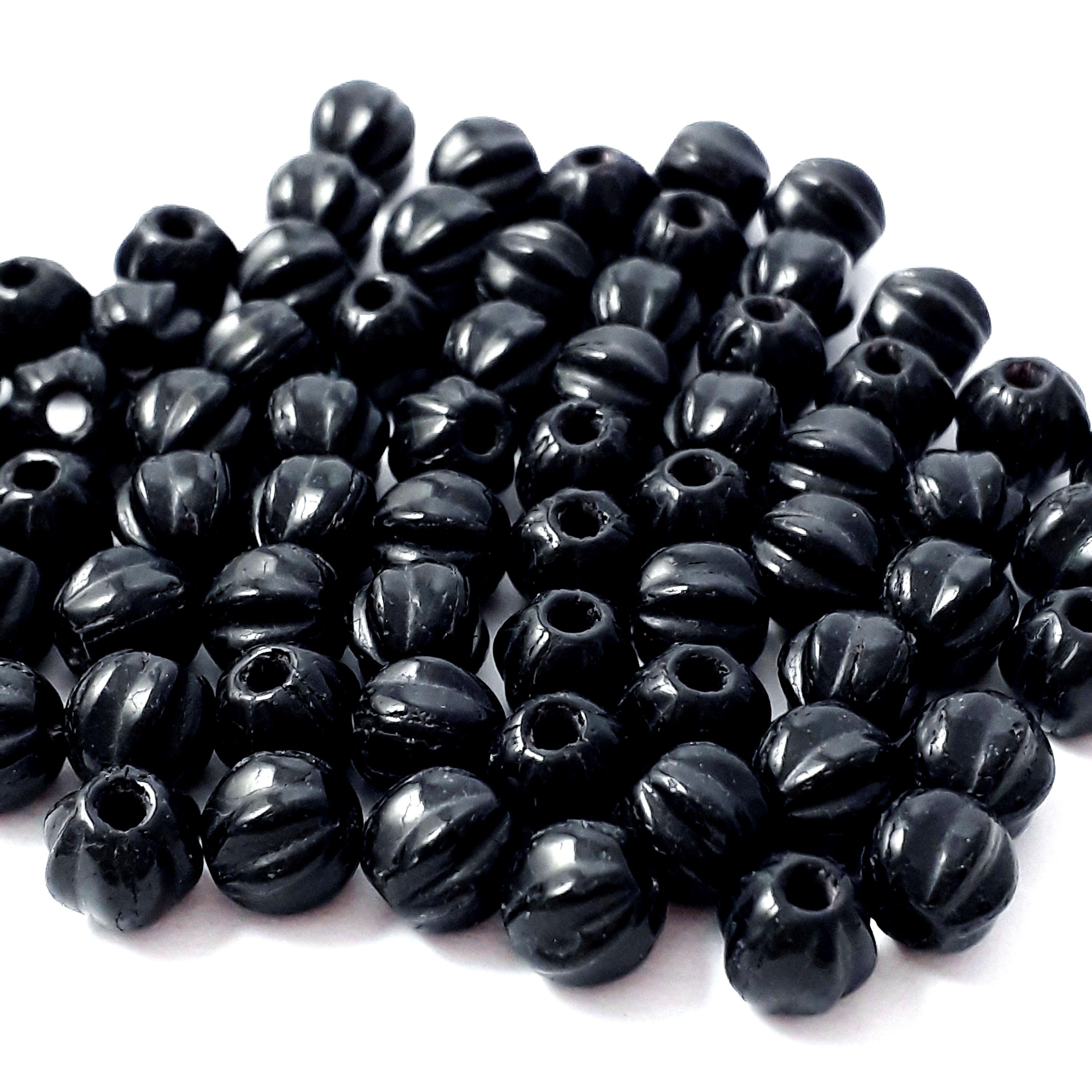 Black Round Fluted Czech Glass 6x5mm - 30pcs