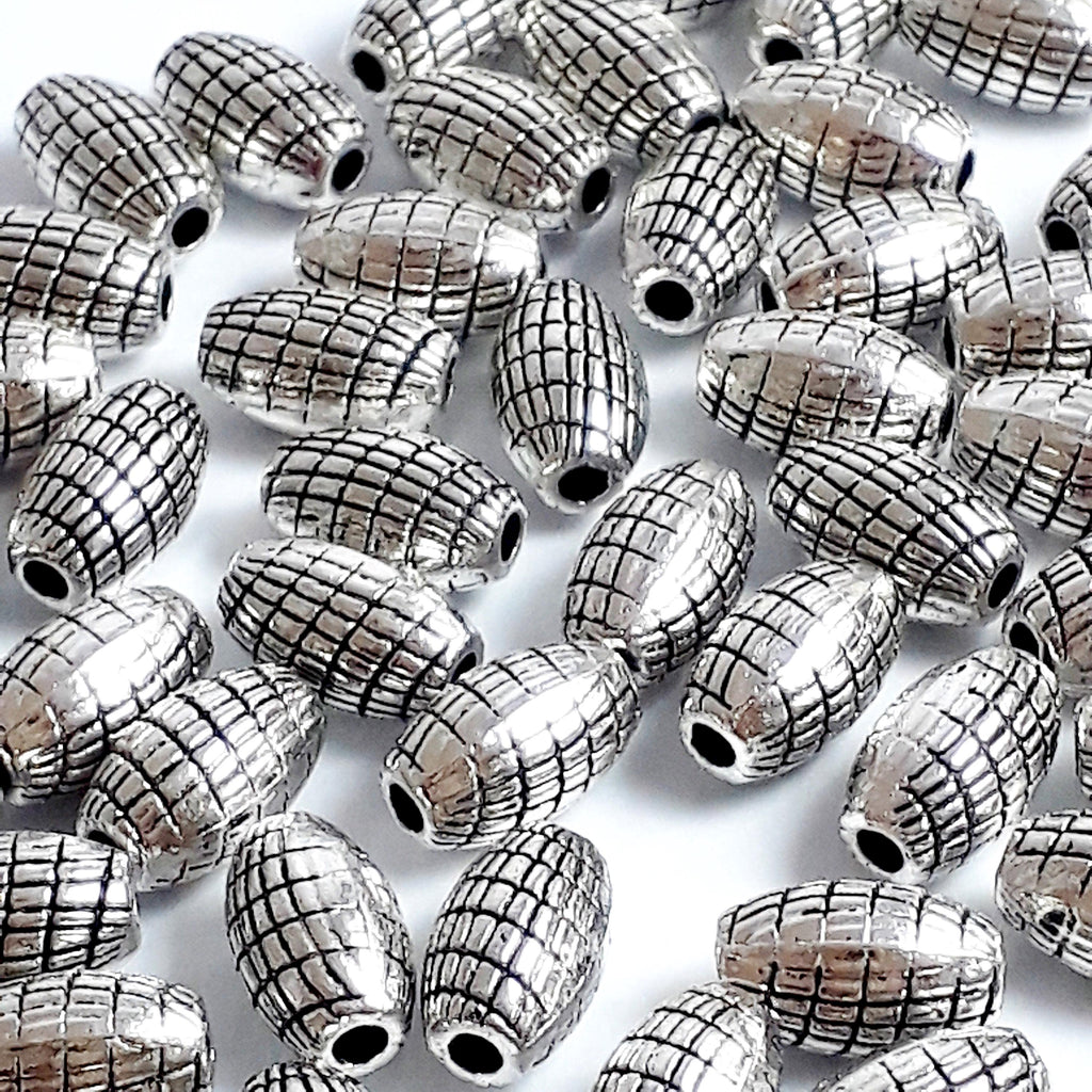 Oval Criss Cross Antique Silver 9x6mm - 10pcs