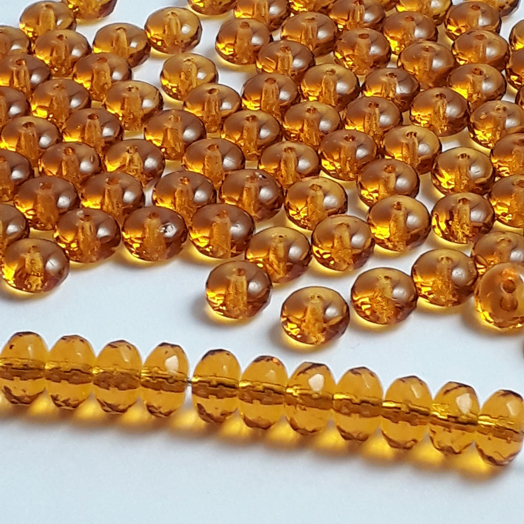 Orange Rondelle Faceted Czech Glass 7x4mm - 20pcs