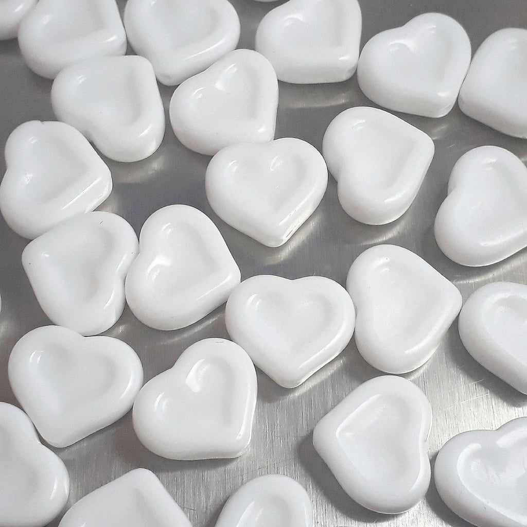 Opaque White Heart Czech Glass 14x12mm - 6pcs