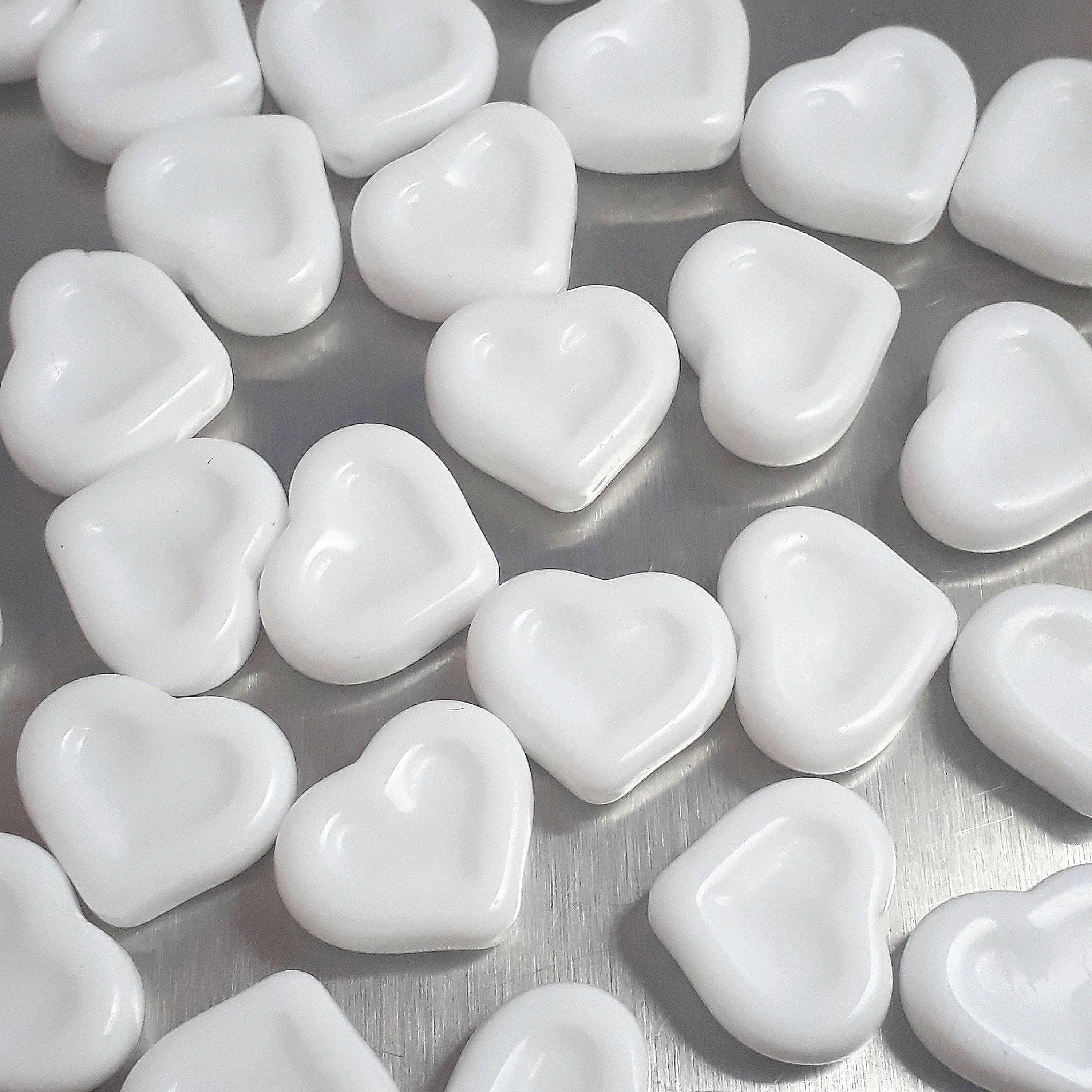 Opaque White Heart Czech Glass 14x12mm - 6pcs