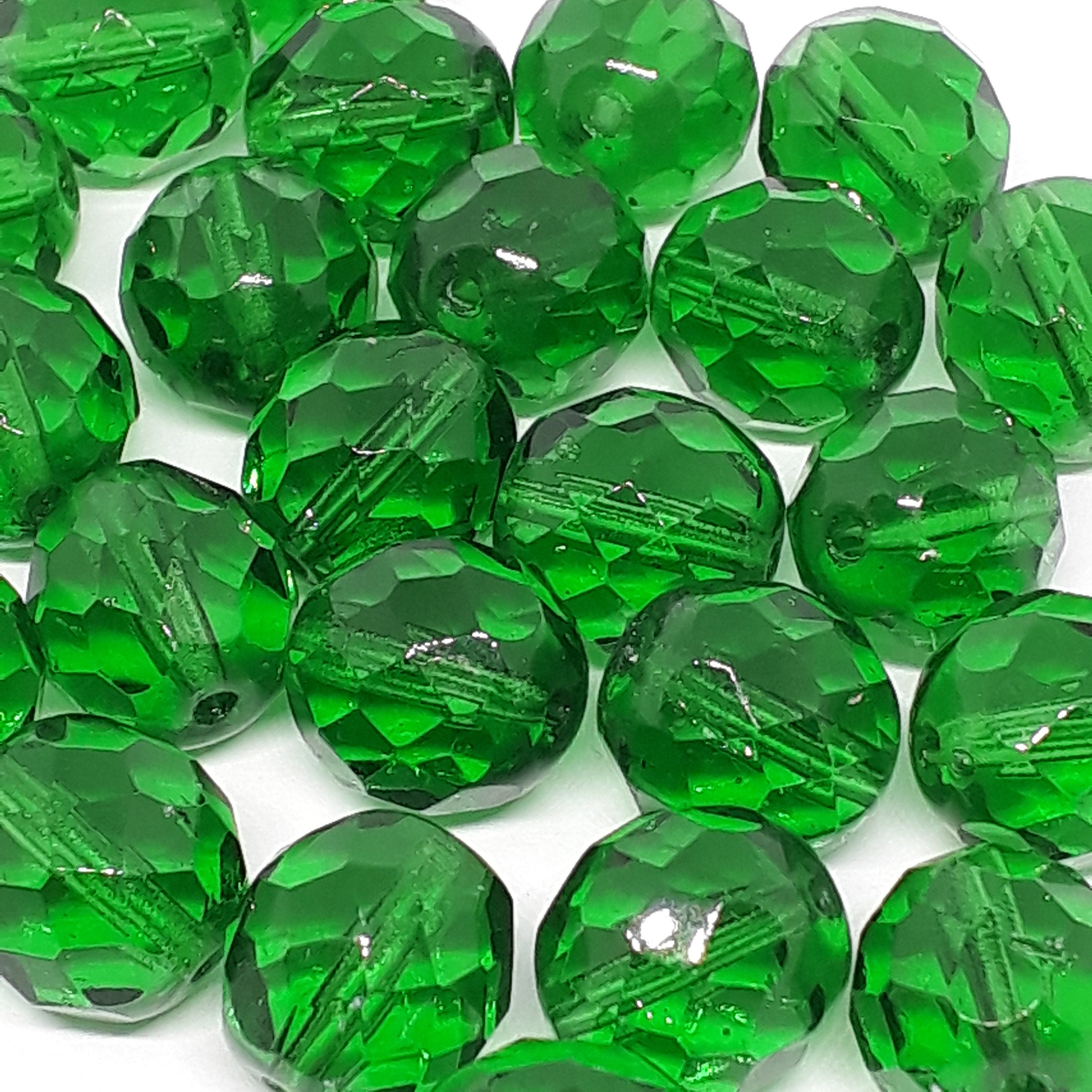 Green Faceted Czech Glass Round 12x11mm - 6pcs