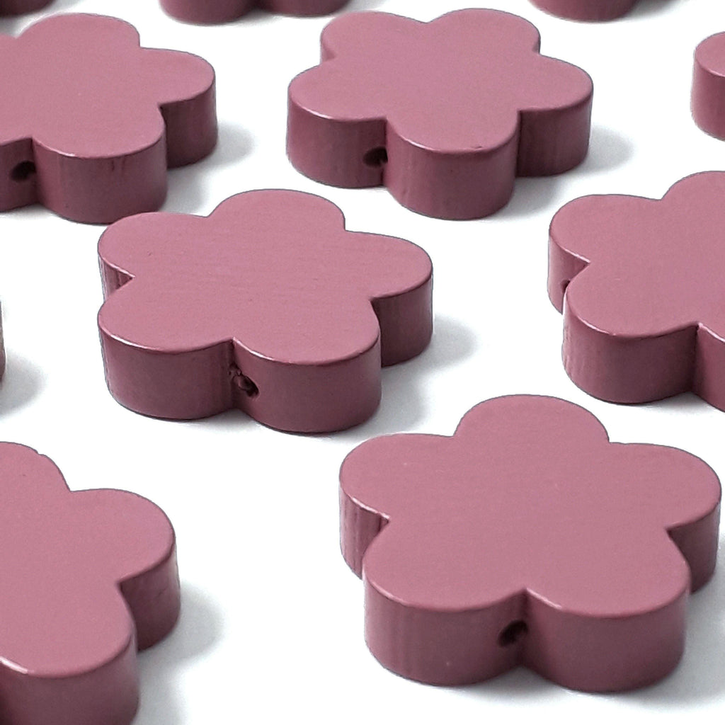 Plum Red Flower Wood 19-20mm - 10pcs
