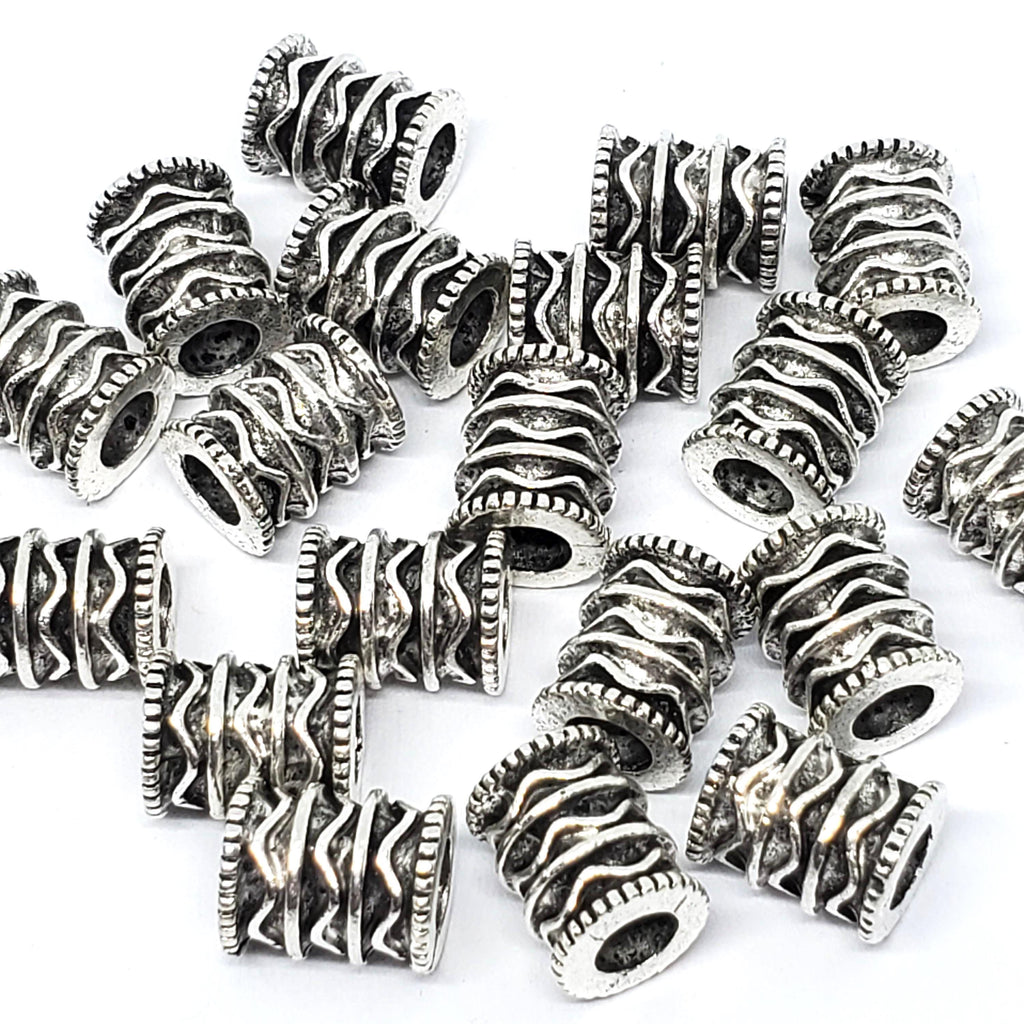 Tibetan Antique Silver Tube Big Hole 10x8mm - 4pcs