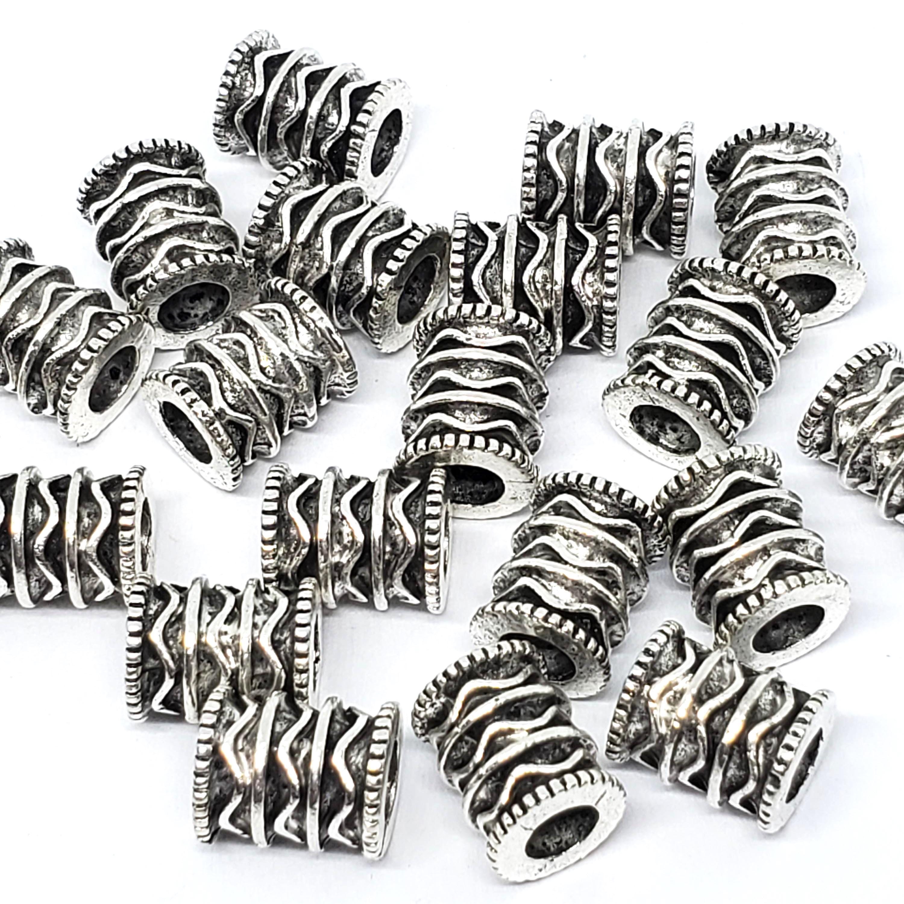 Tibetan Antique Silver Tube Big Hole 10x8mm - 4pcs