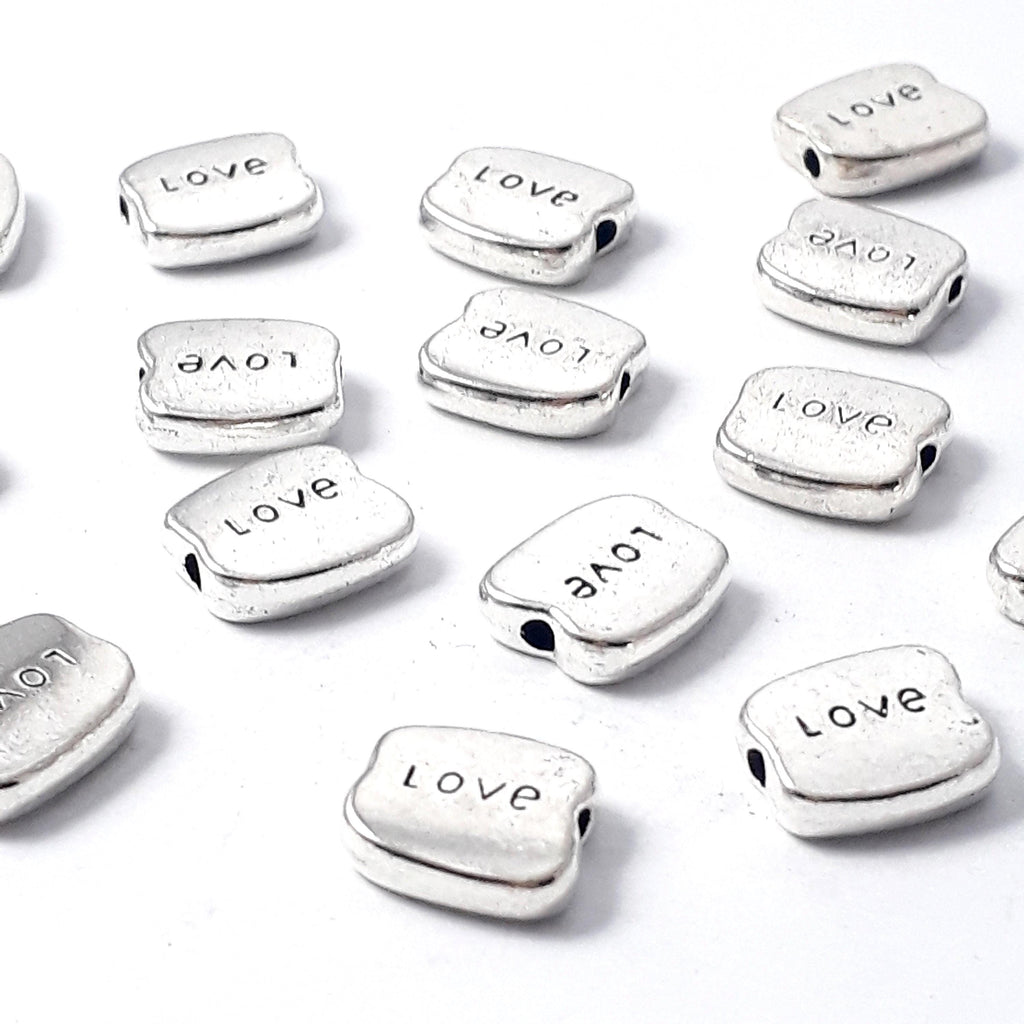 'Love' Irregular Rectangle Antique Silver 10x8mm - 10pcs