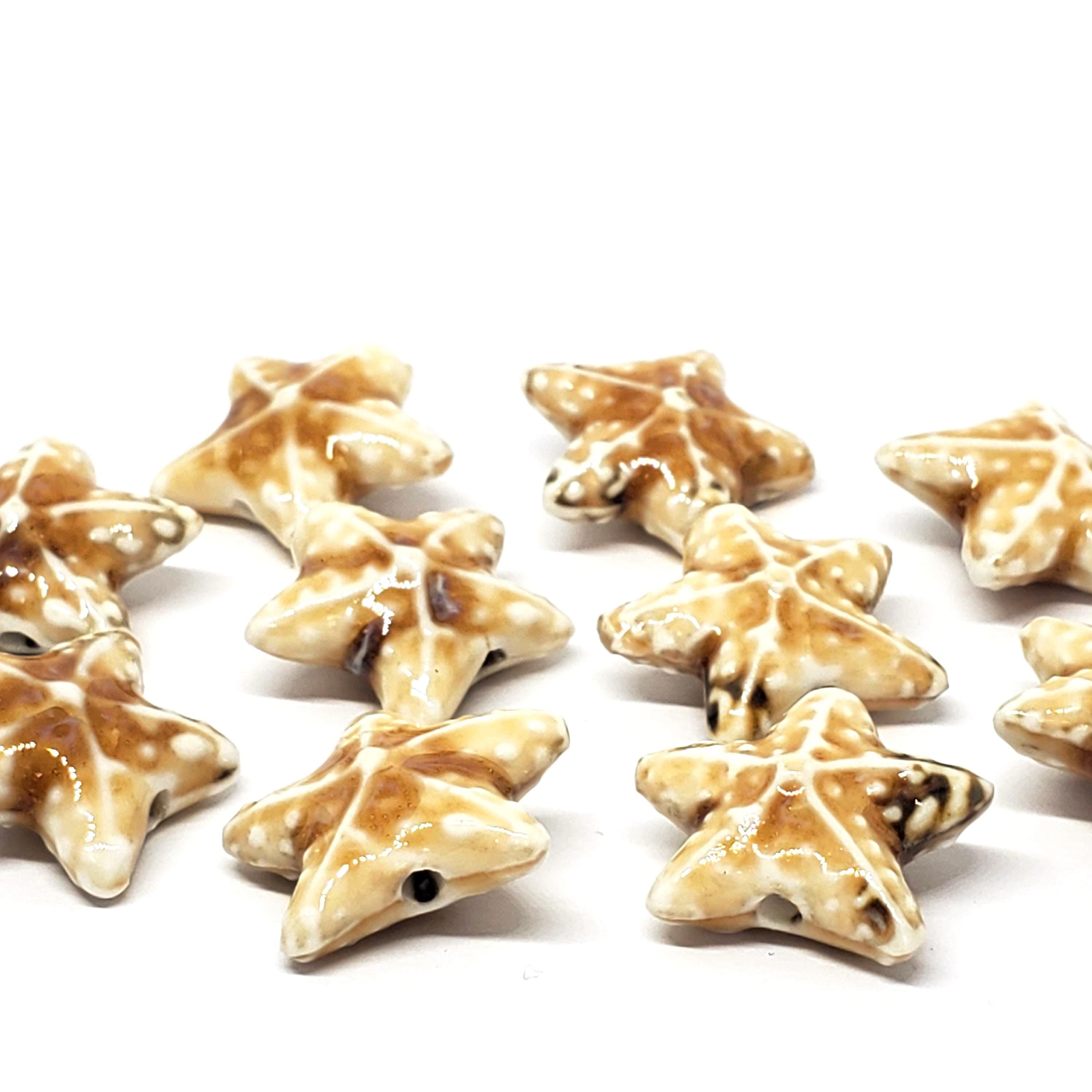 Light Brown Starfish Glazed Ceramic 22mm - 2pcs
