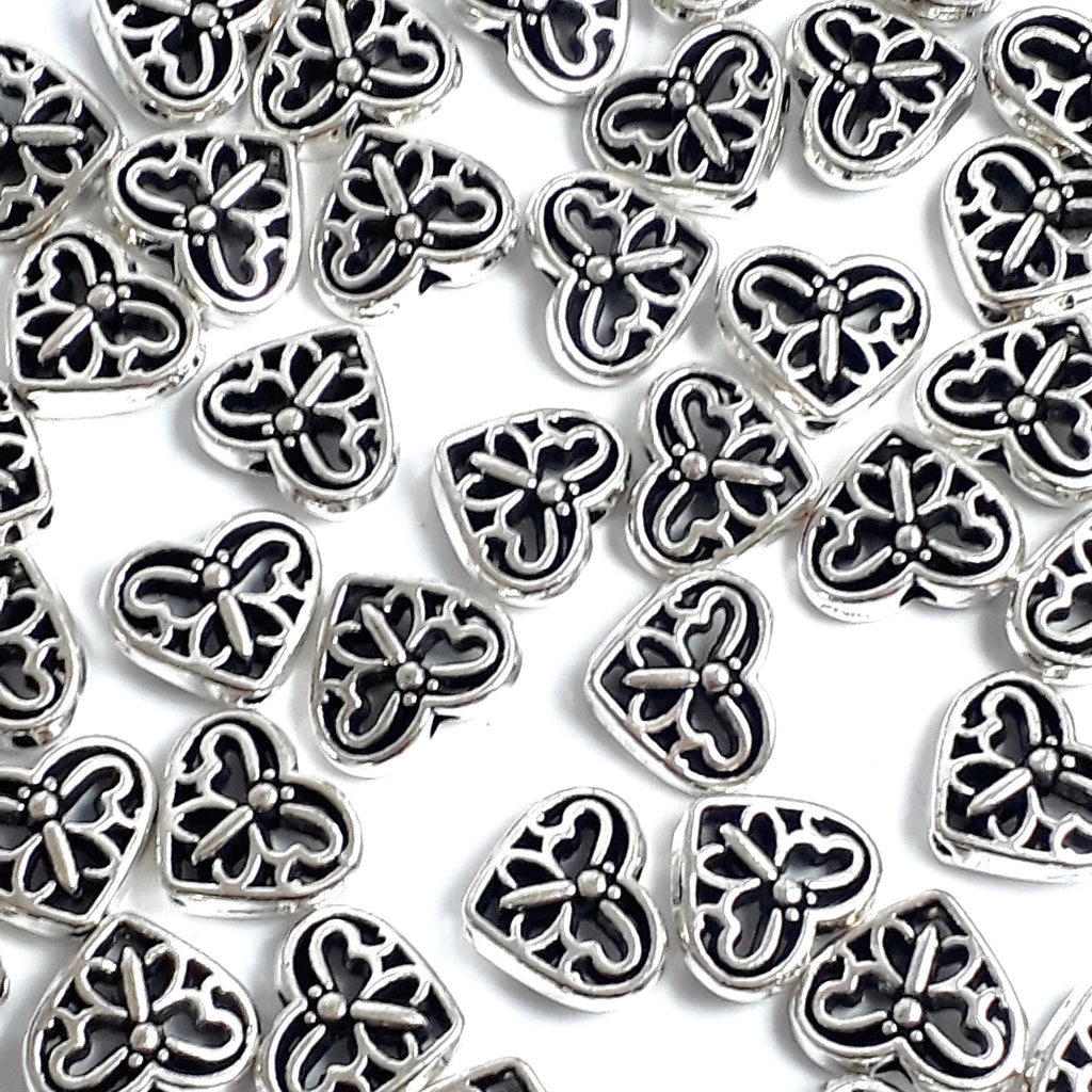 Filigree Butterfly Heart Antique Silver 12x10mm - 10pcs