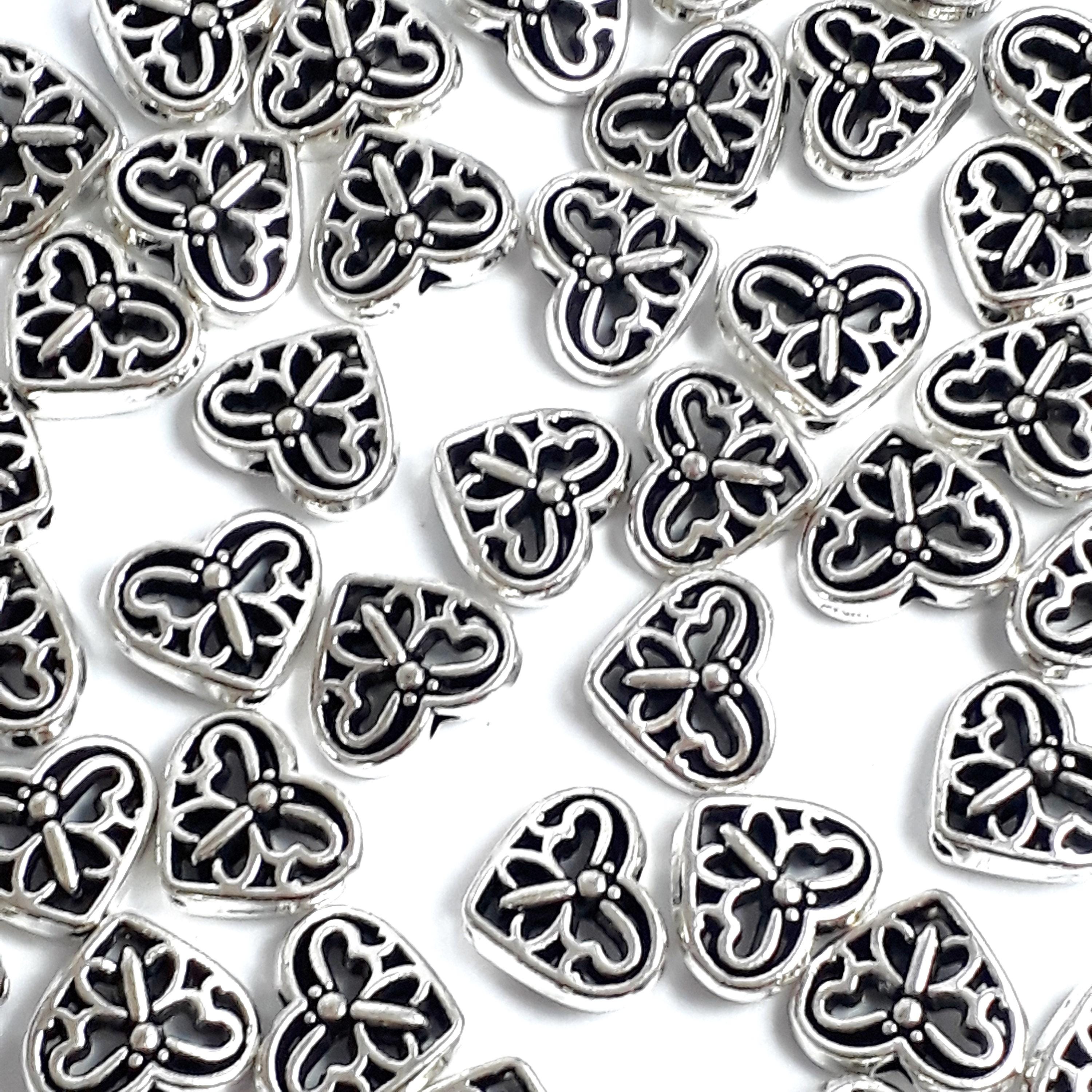 Filigree Butterfly Heart Antique Silver 12x10mm - 10pcs