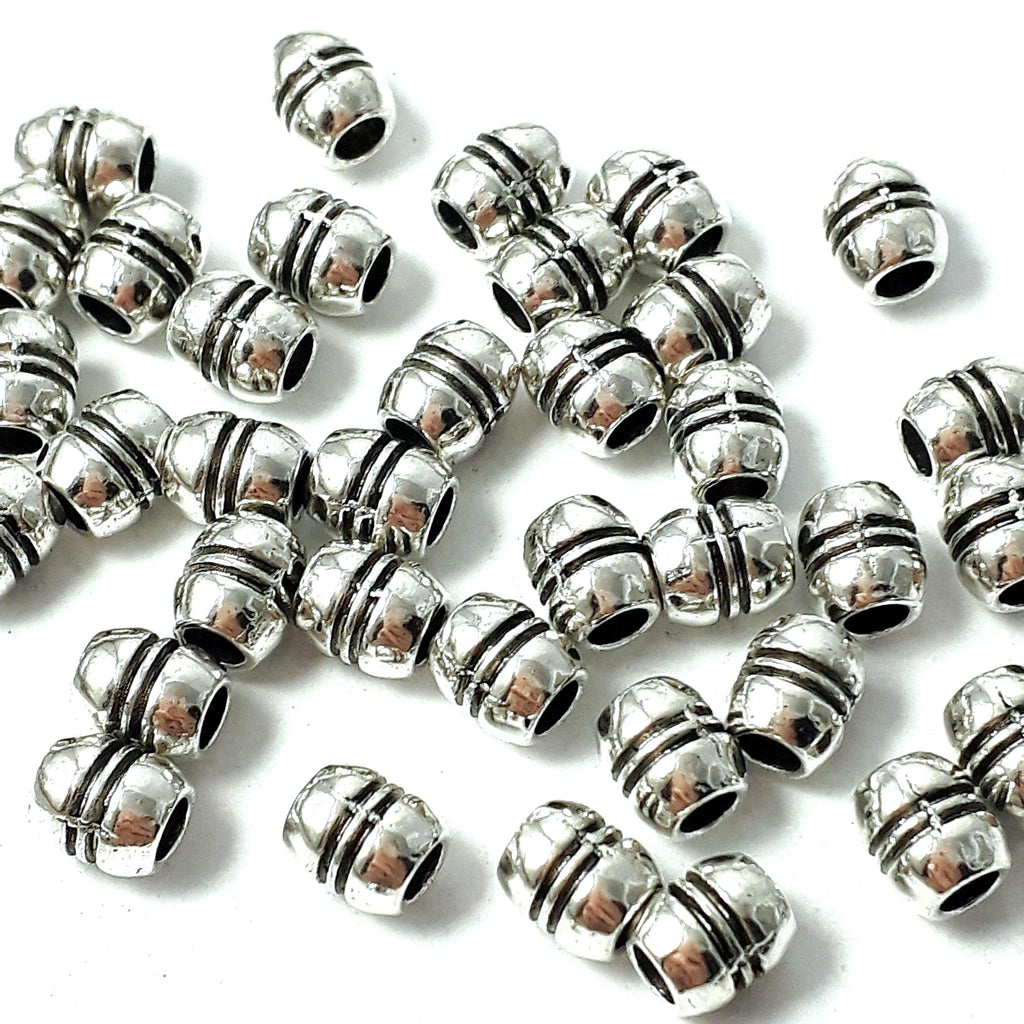 Striped Oval Tube Antique Silver 6x5mm - 20pcs