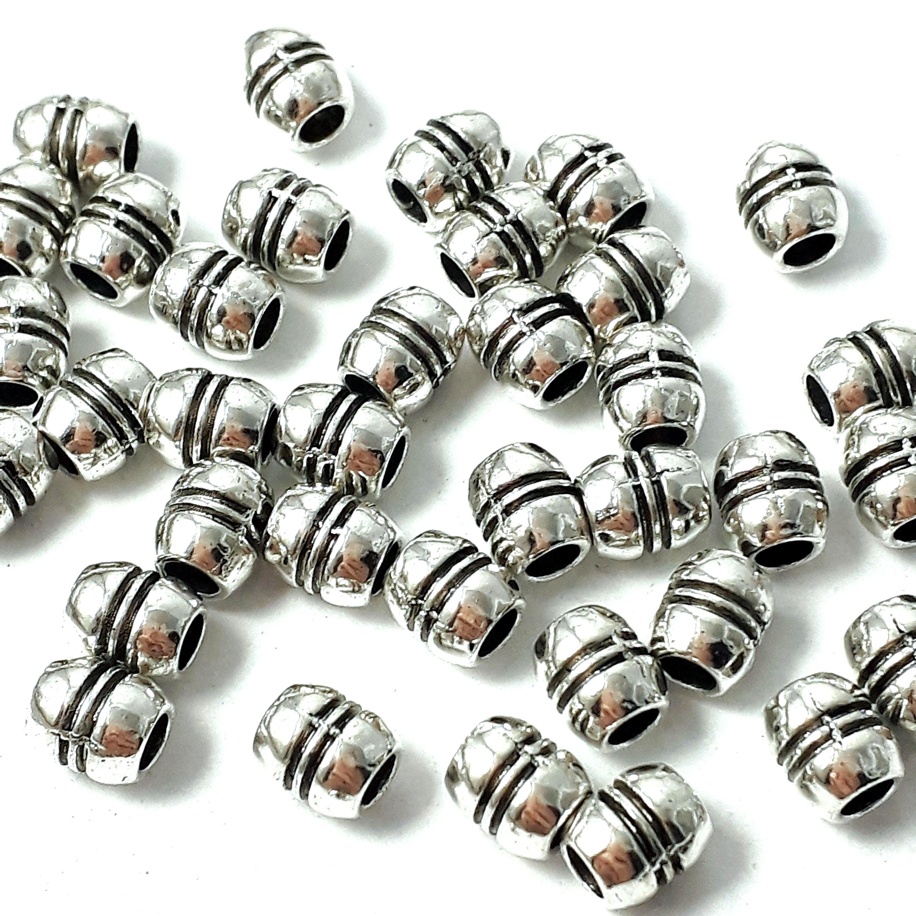 Striped Oval Tube Antique Silver 6x5mm - 20pcs