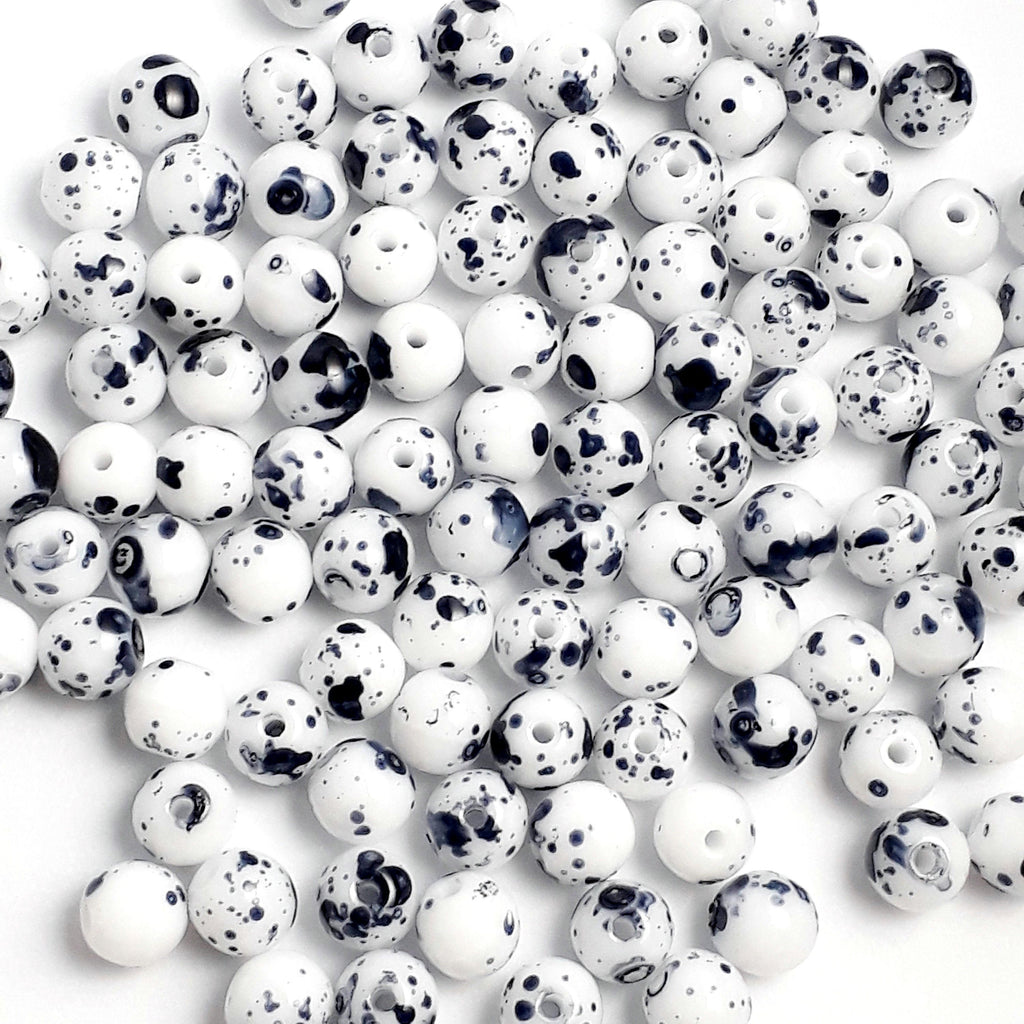 Opaque White & Dark Blue Czech Glass Round 4mm - 60pcs