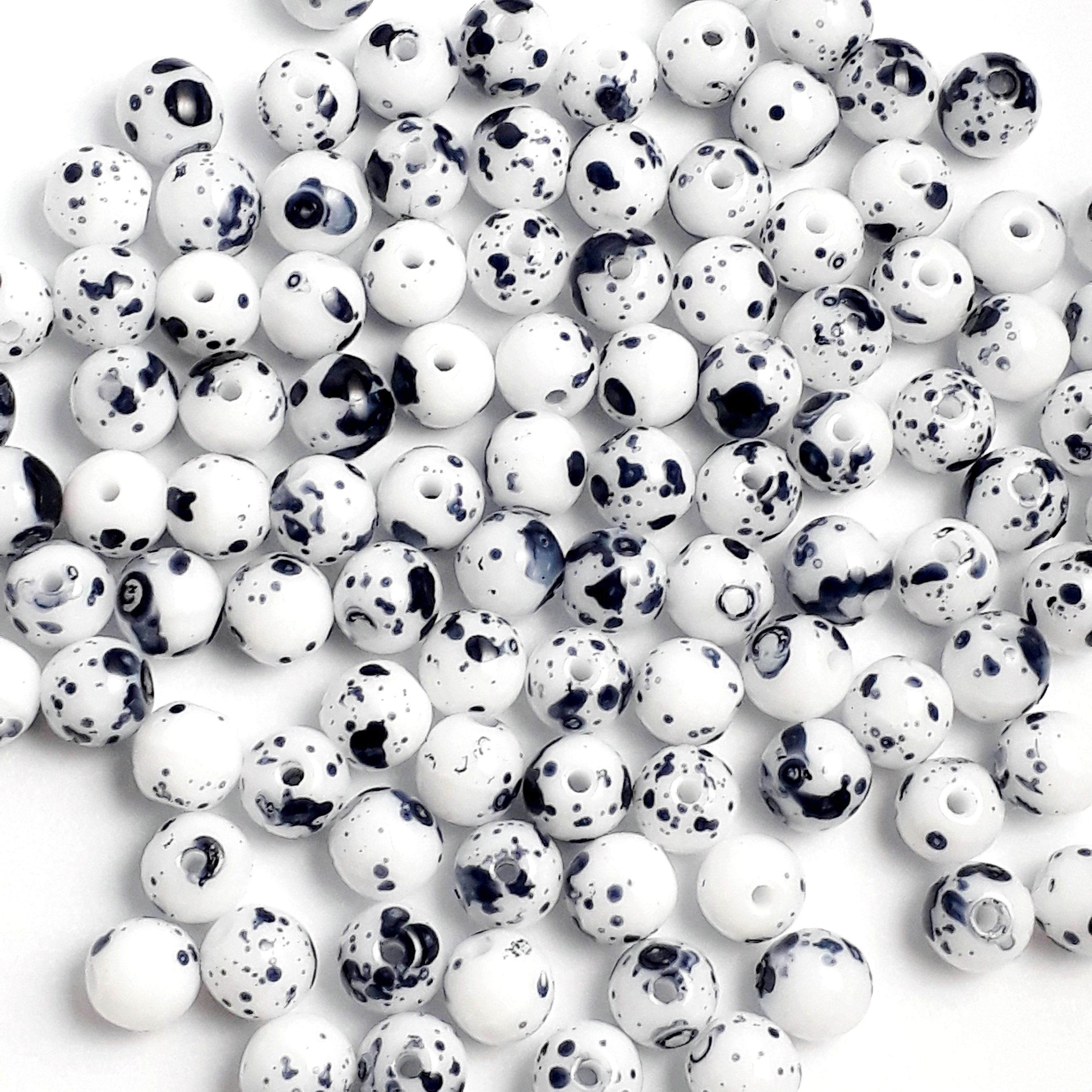 Opaque White & Dark Blue Czech Glass Round 4mm - 60pcs