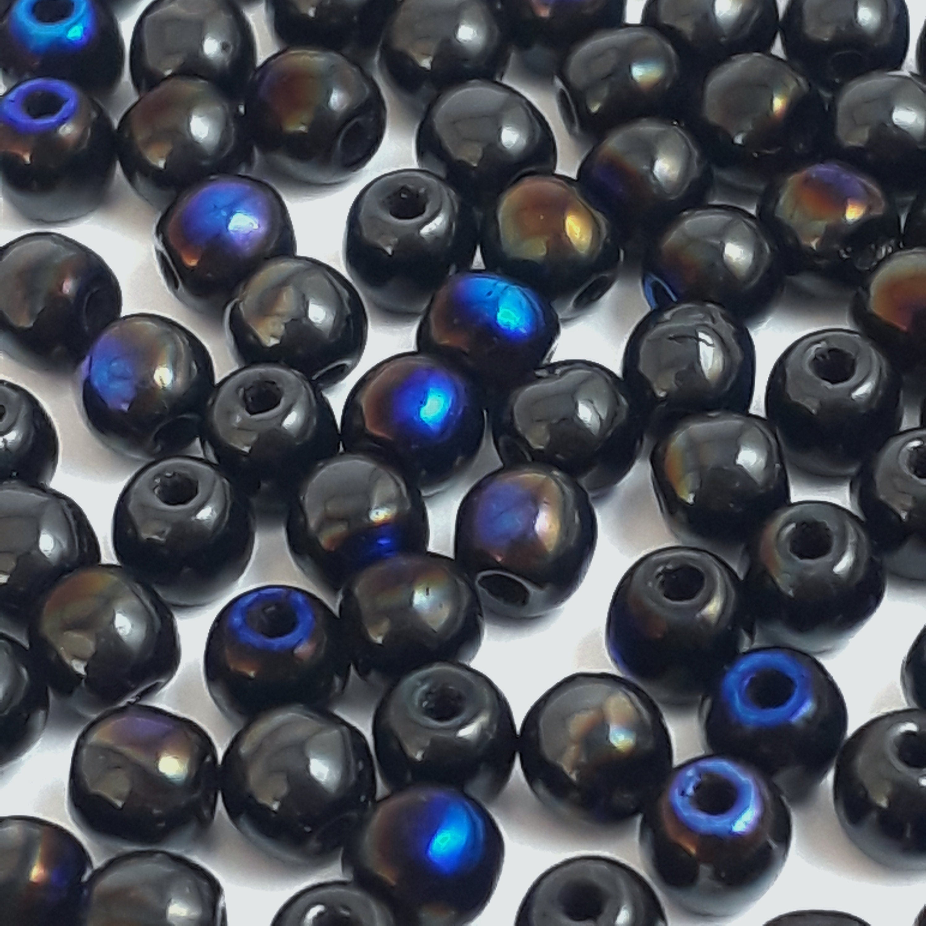 Black & Metallic Blue Czech Glass Round 3mm - 120pcs