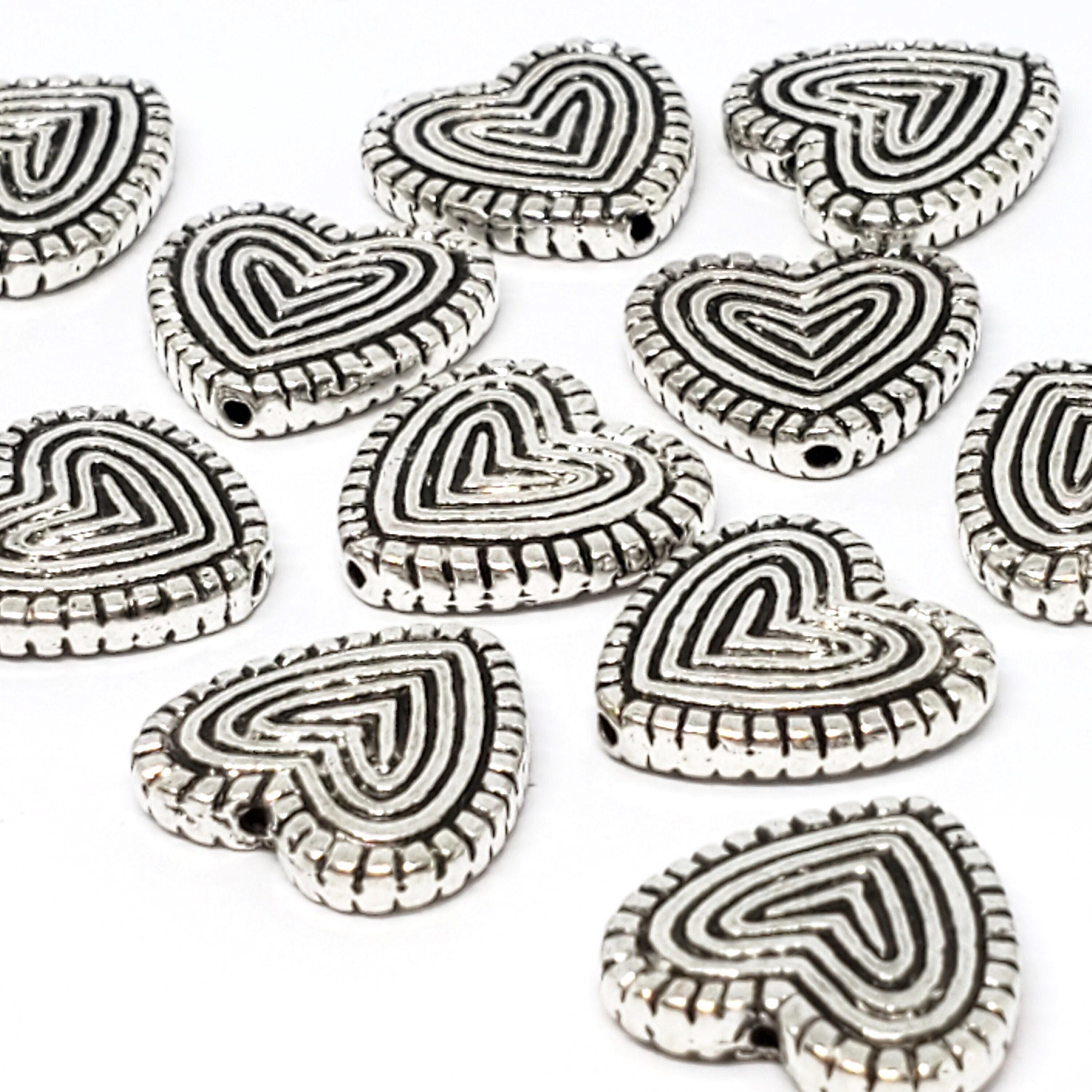 Flat Heart Antique Silver 14x13mm - 5pcs