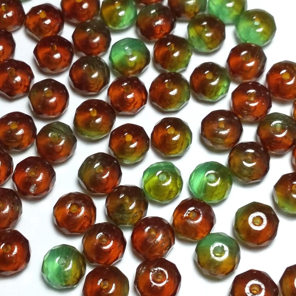 Green & Brown Rondelle Czech Glass 7x4mm - 20pcs