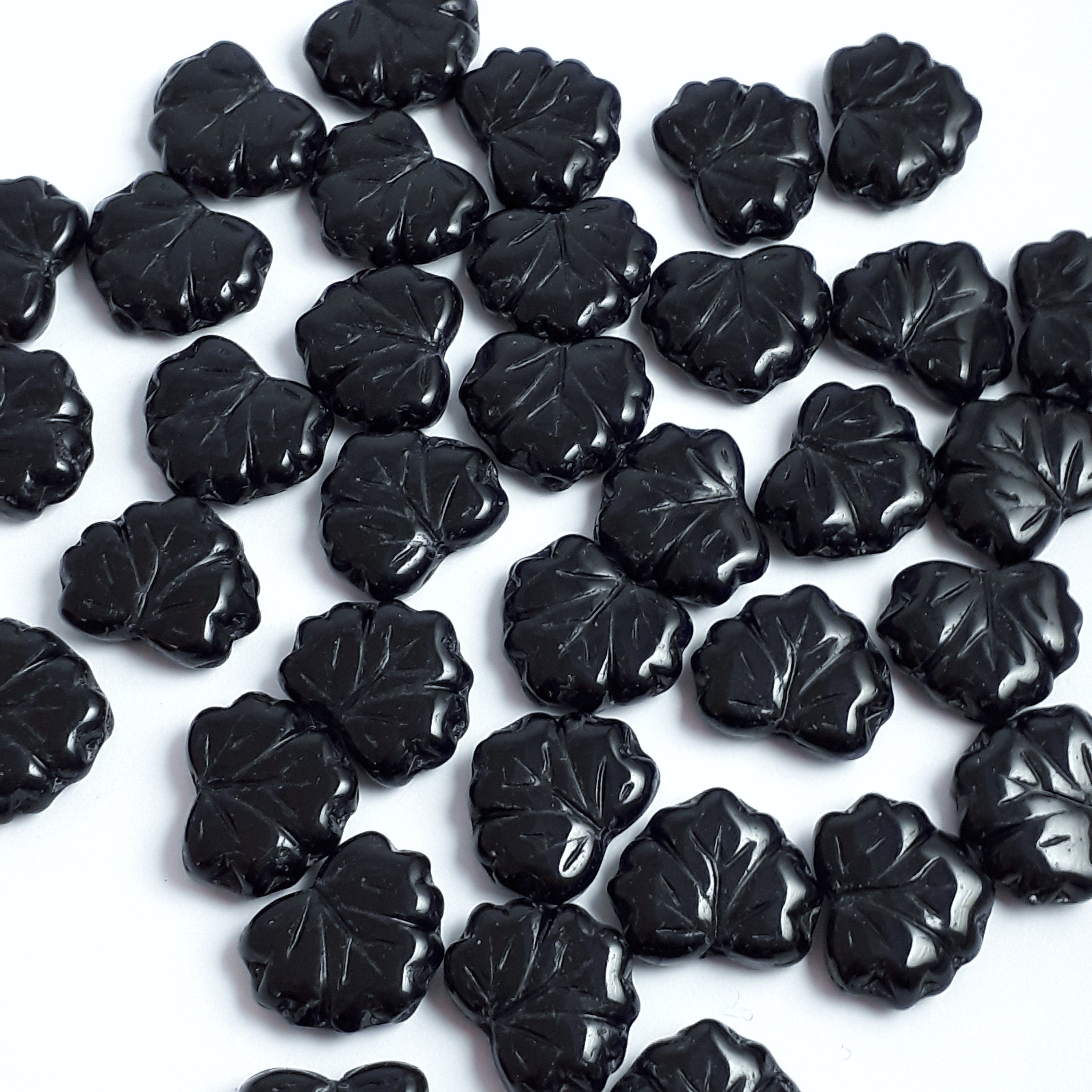 Black Czech Glass Maple Leaf 13x11mm - 10pcs