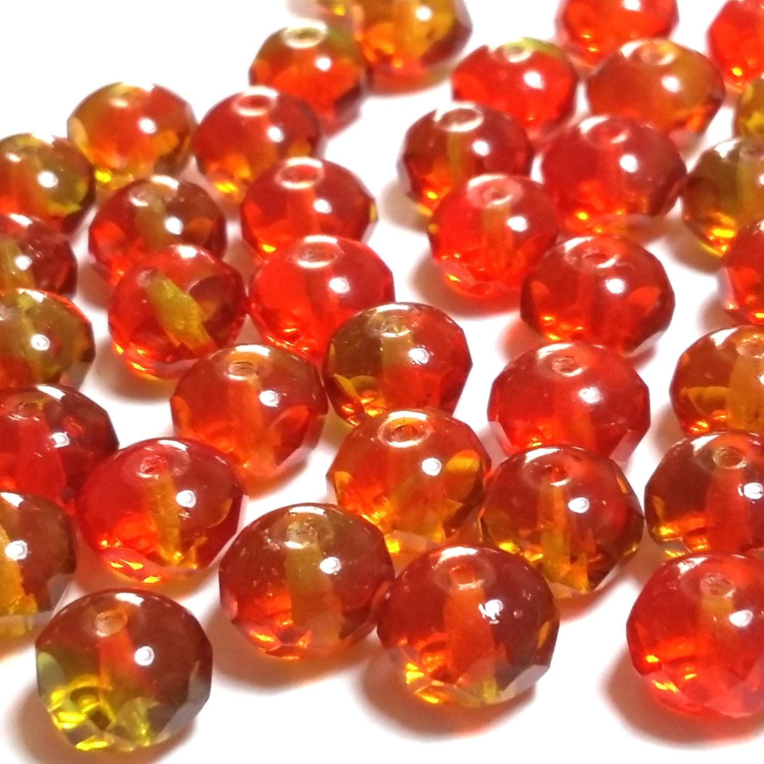 Orange & Yellow Czech Glass Rondelle 9x6mm - 10pcs