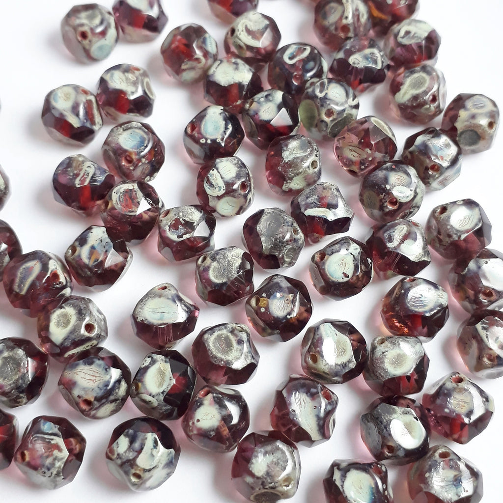 Amethyst Czech Glass Pinched Rondelle 9x8mm - 6pcs