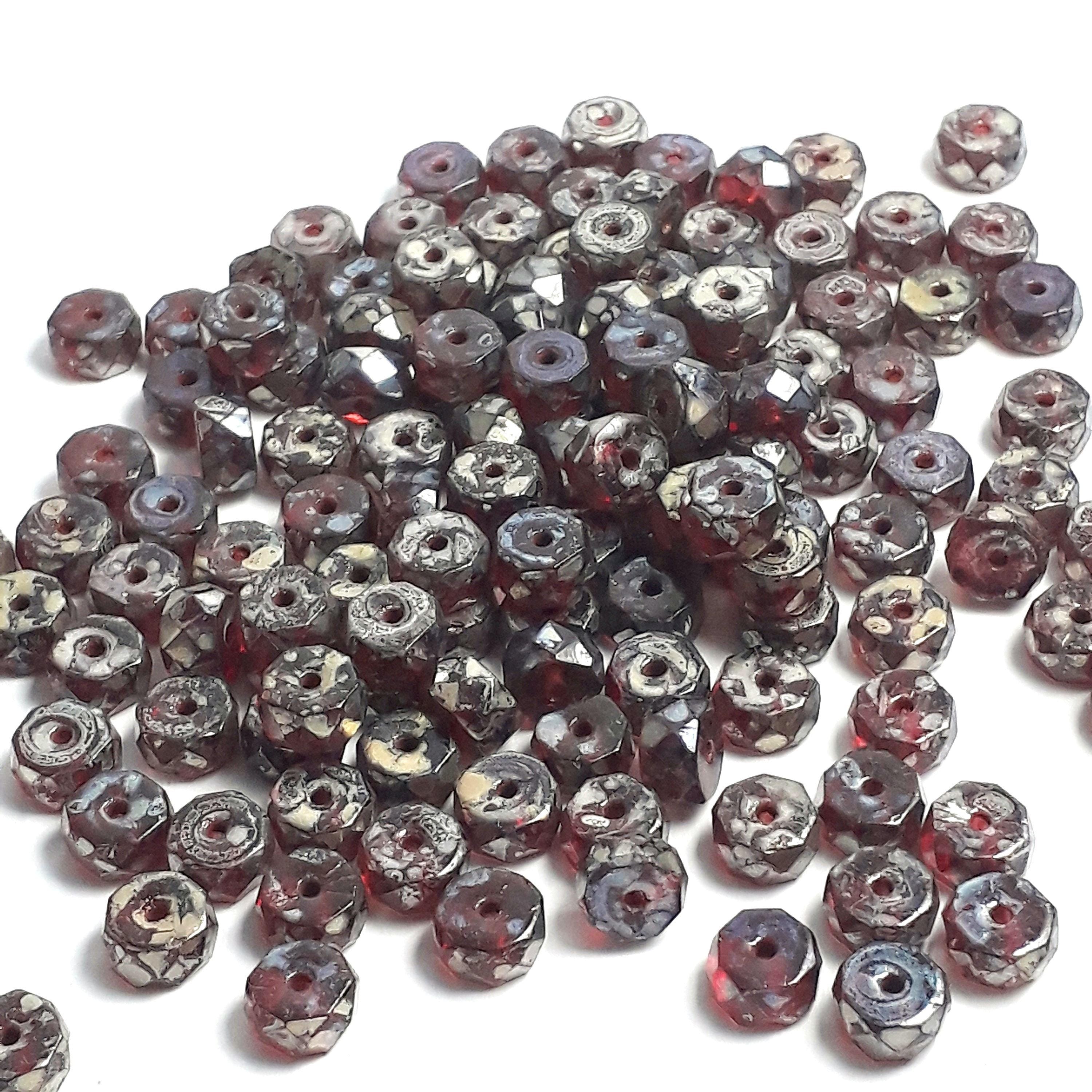 Cherry Red & Metallic Lustre Czech Glass Rondelle 6x3mm - 10pcs
