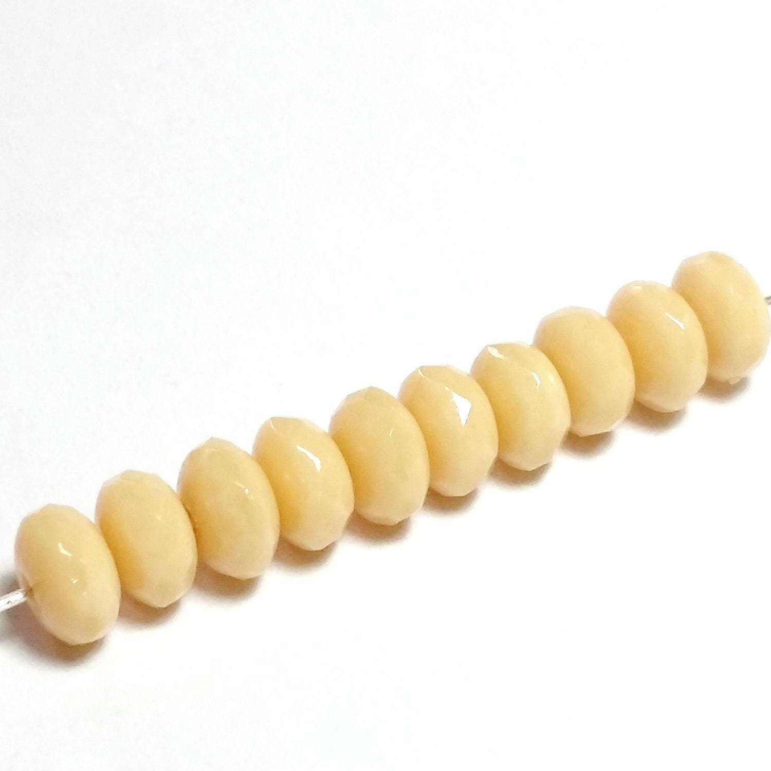 Beige Czech Glass Faceted Rondelles 7x4mm - 20pcs