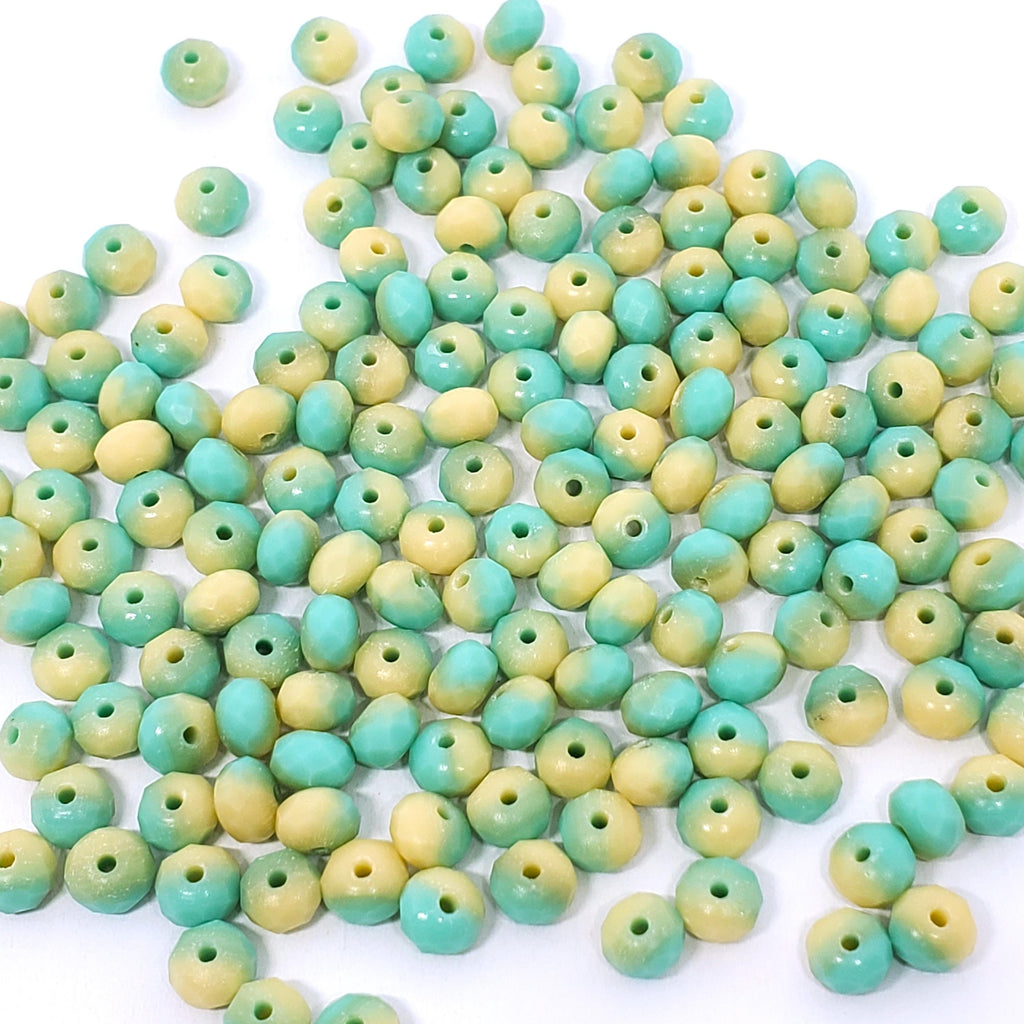 Turquosise & Cream Matte Czech Glass Rondelle 5x3mm - 40pcs