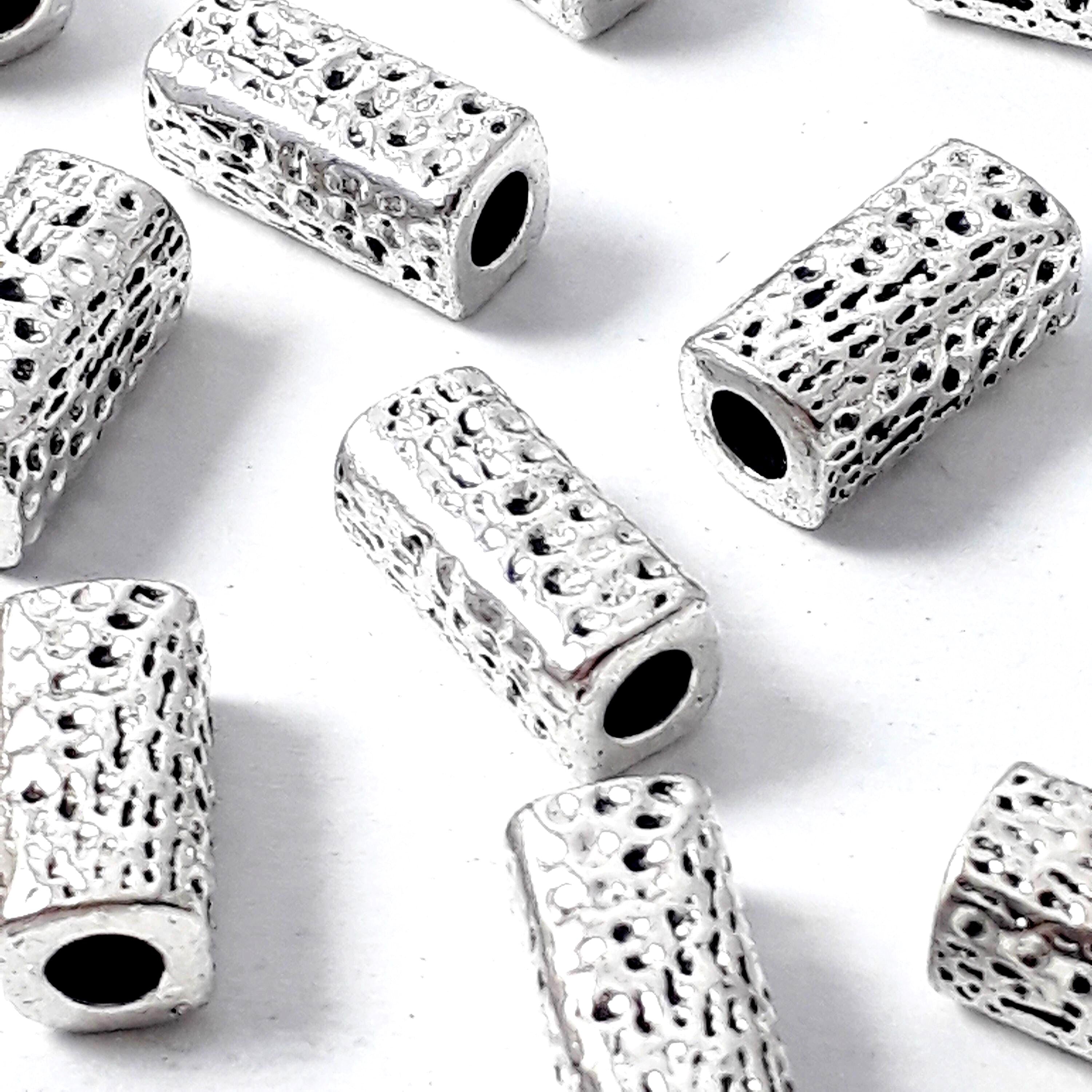 Hammered Square Tube Antique Silver 10x5mm - 10pcs