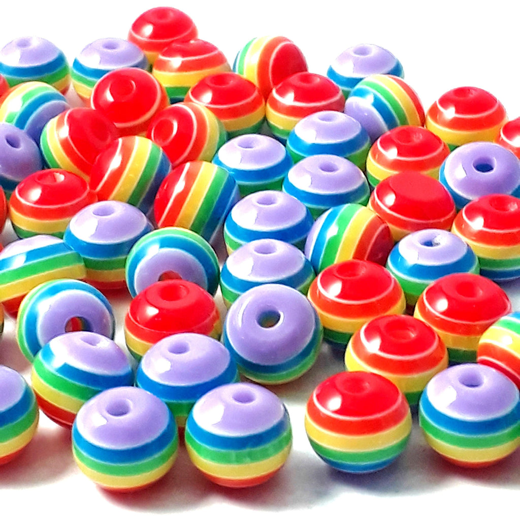 Rainbow Striped Round Resin 8mm - 25pcs