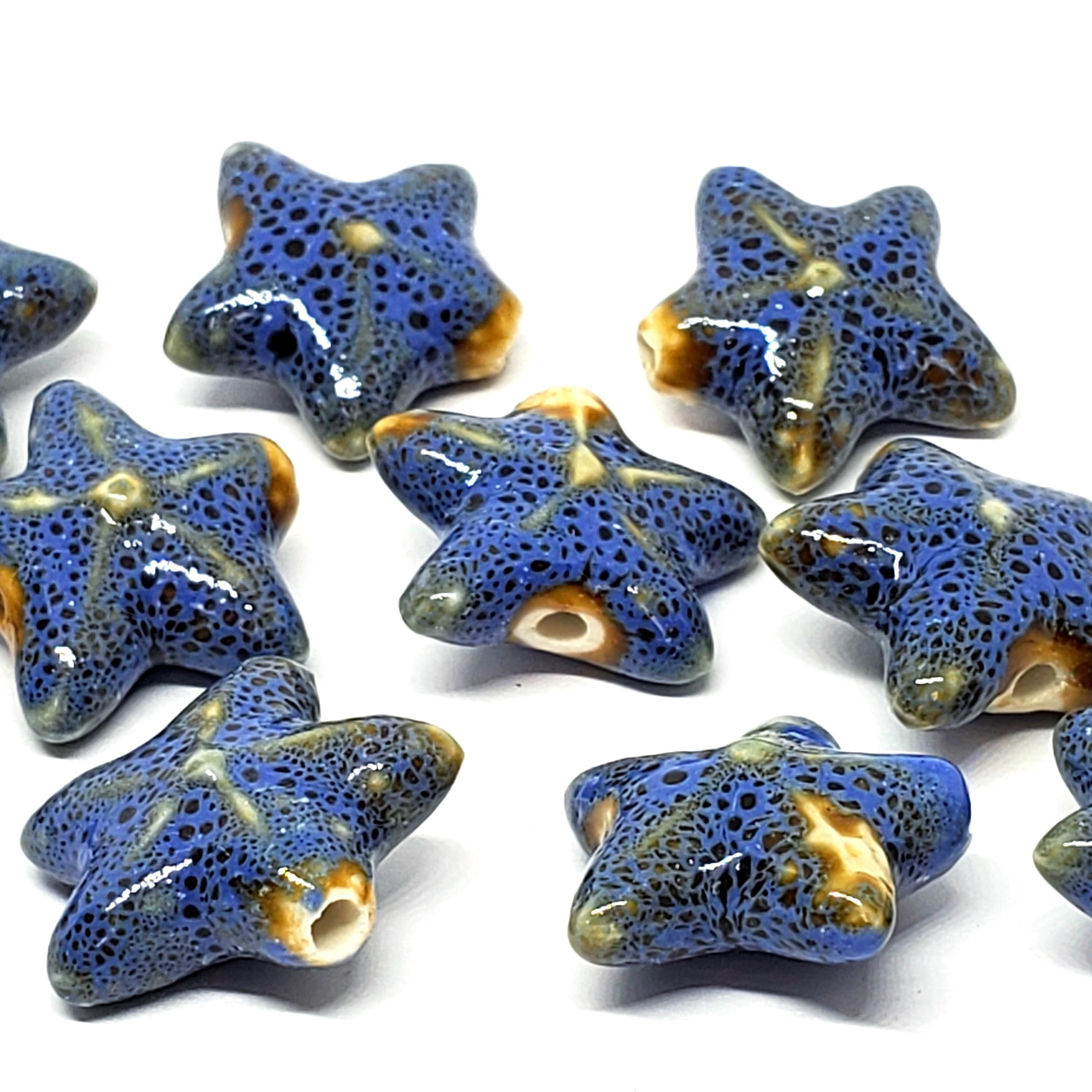 Dark Blue Starfish Glazed Ceramic 22mm - 2pcs