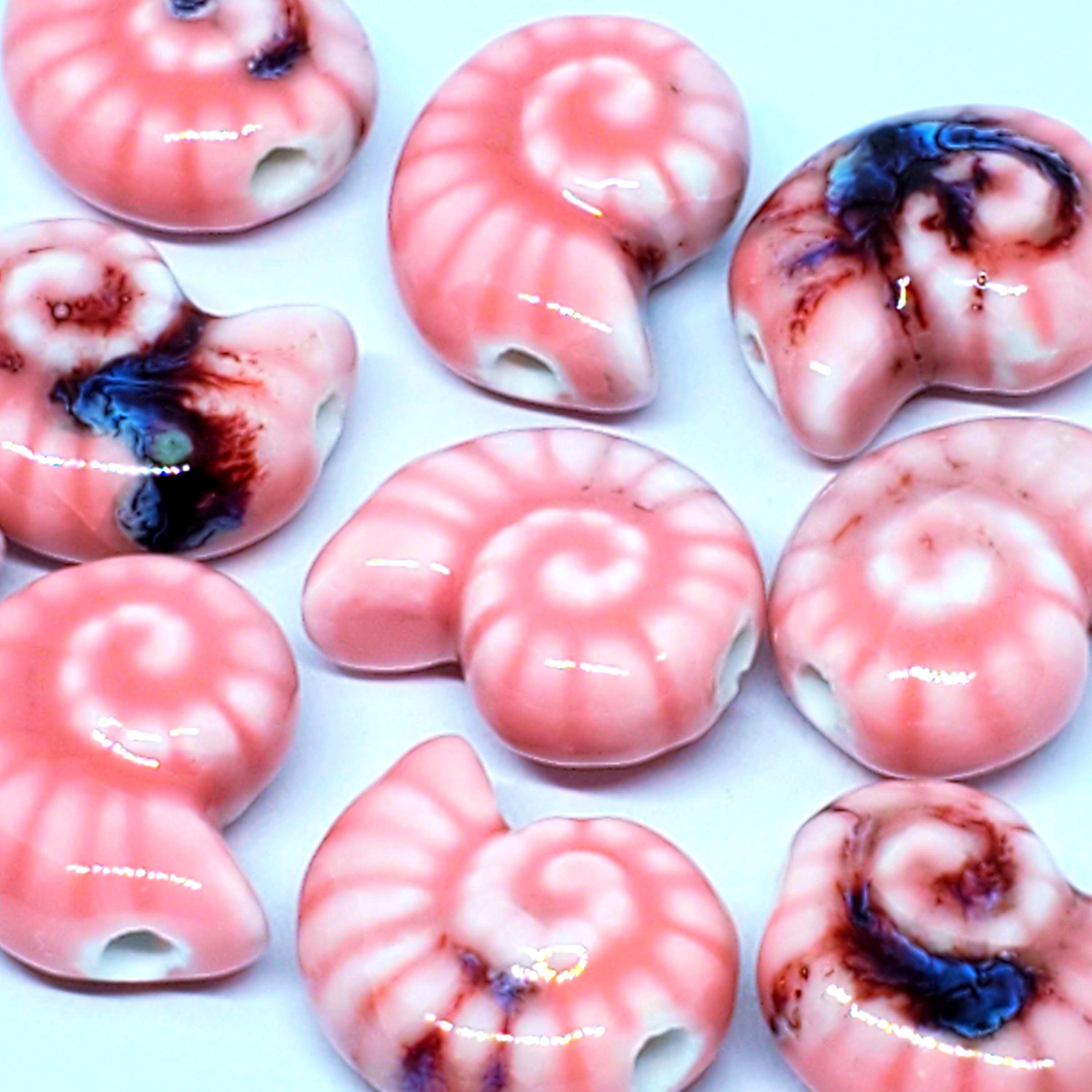 Pink Seashell Chunky Glazed Ceramic 21x17mm - 2pcs