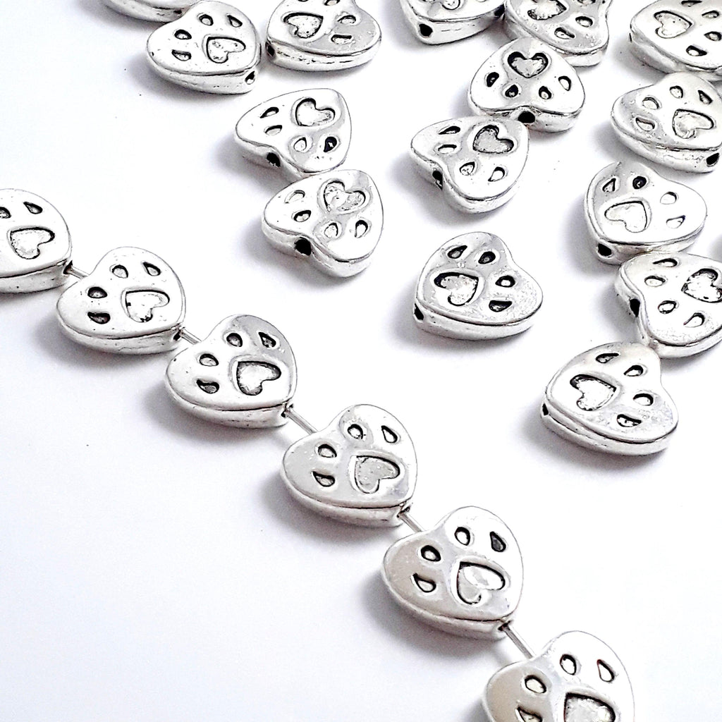 Paw Print Heart Antique Silver 12x11mm - 10pcs