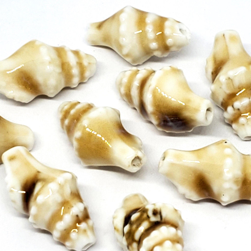 Light Brown Shell Glazed Ceramic 20x11mm - 2pcs