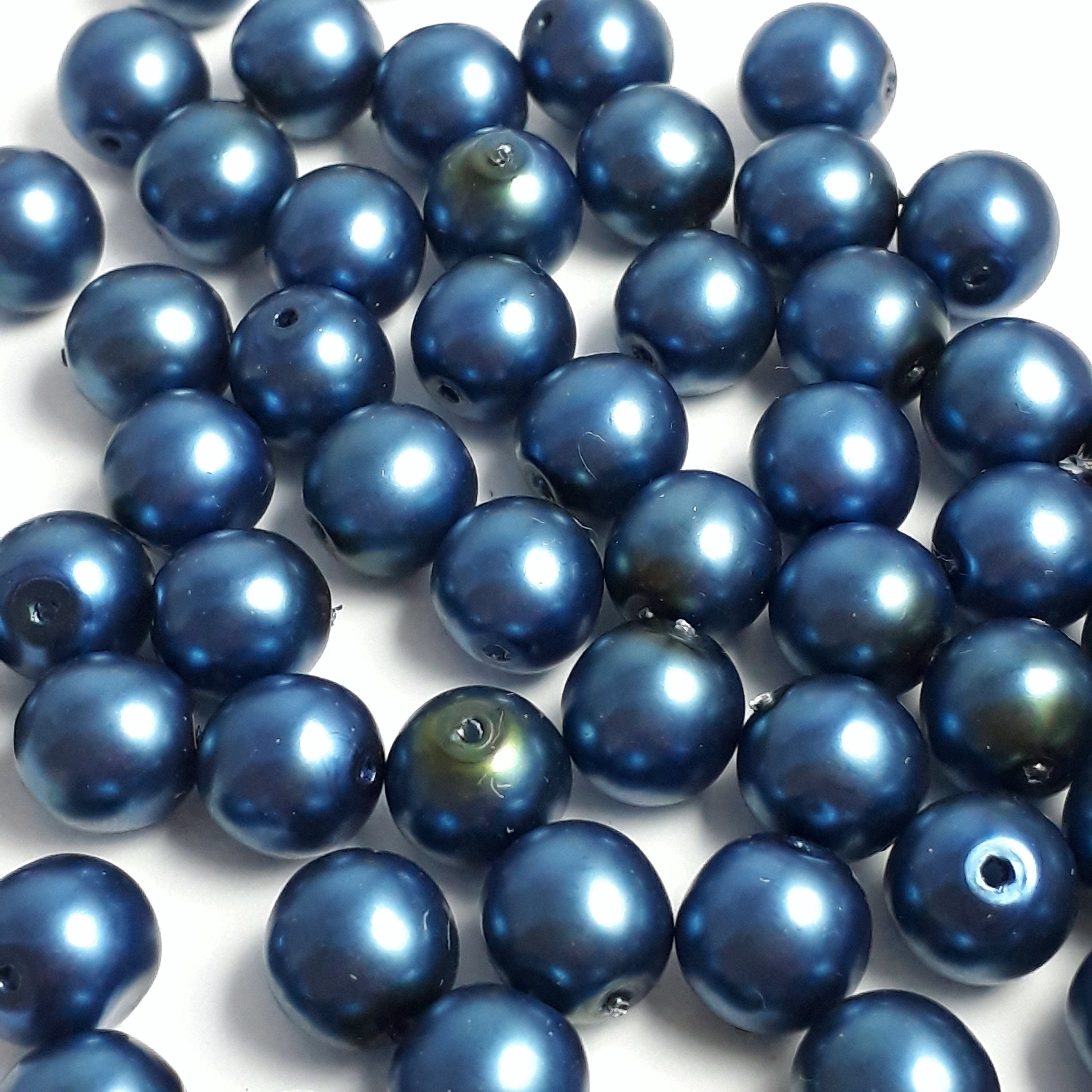 Pearlized Dark Blue Czech Glass Round 8mm - 20pcs