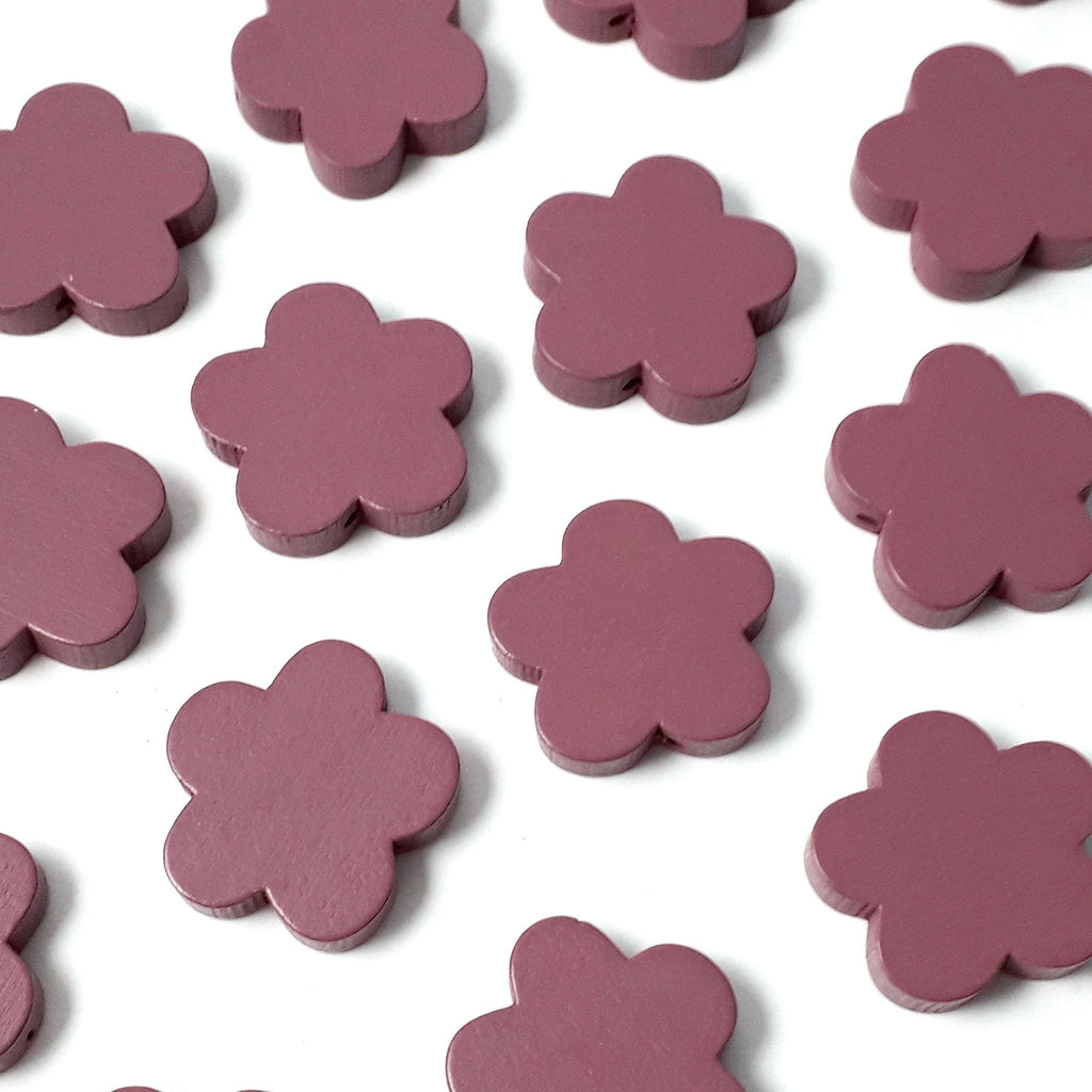 Plum Red Flower Wood 19-20mm - 10pcs