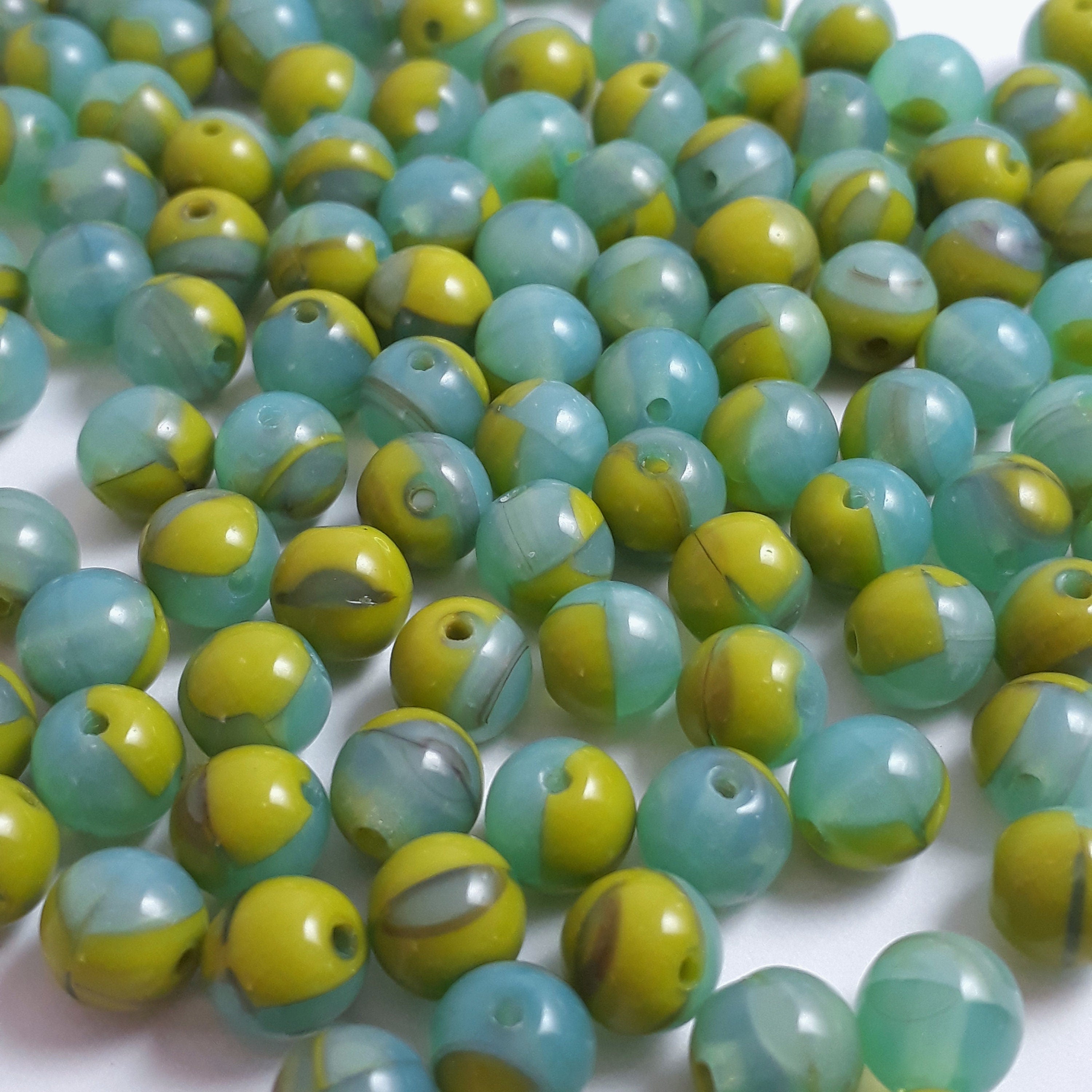 Blue & Green Czech Glass Round 6mm - 30pcs
