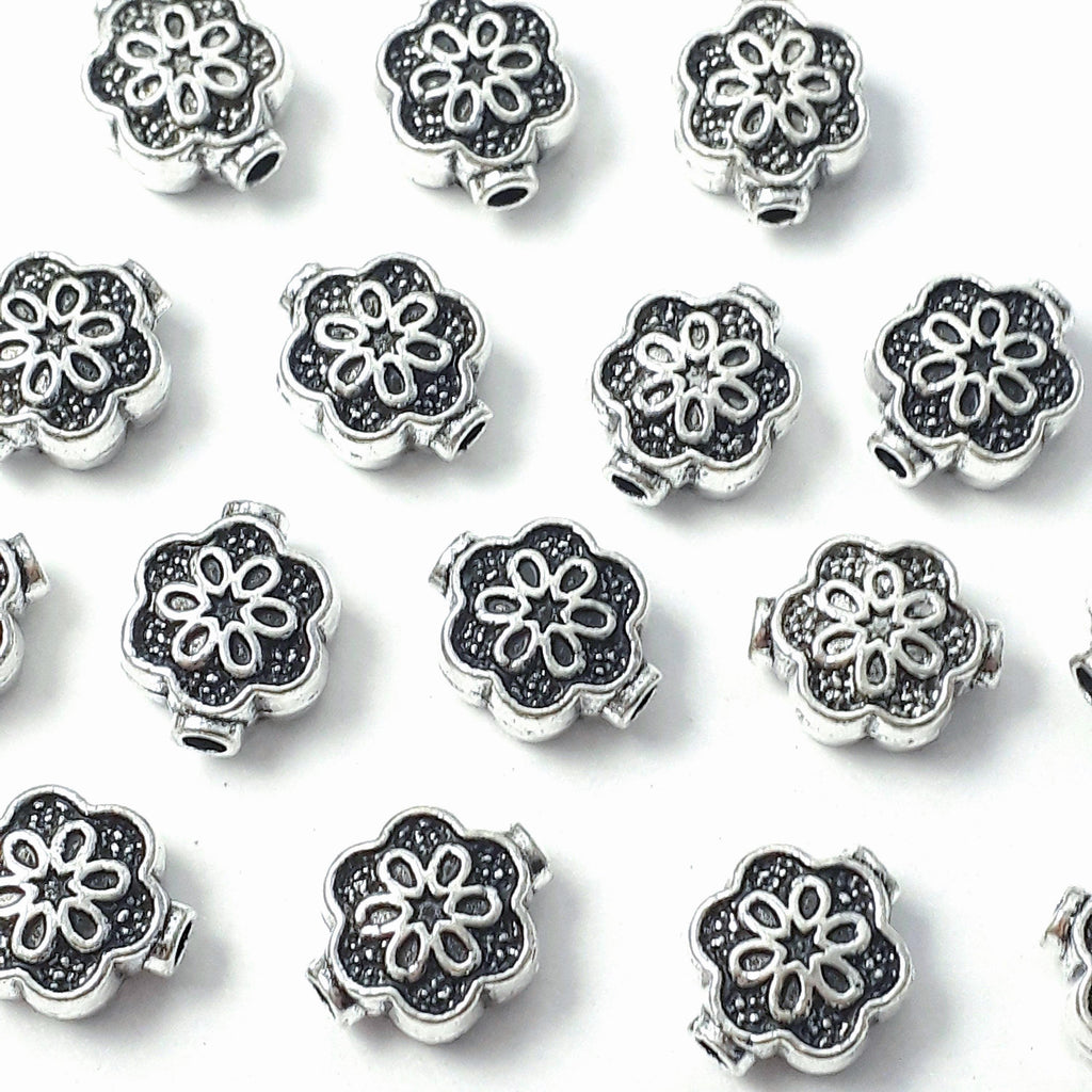 Ornate Flower Antique Silver 10x8mm - 10pcs